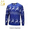 Cute Christmas Deer Cartoon Style Striped Knitted Ugly Christmas Sweater