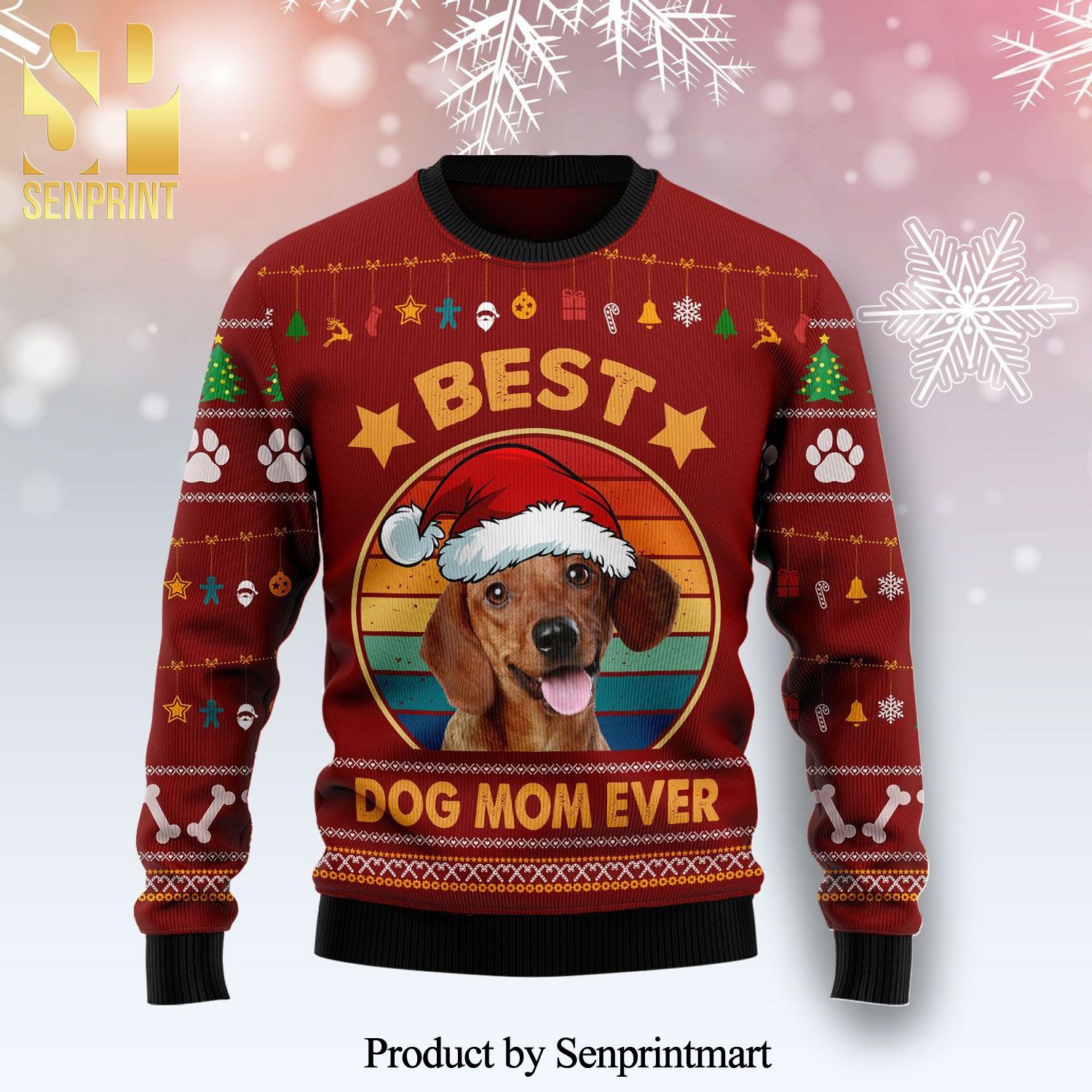Dachshund Best Dog Mom Ever Knitted Ugly Christmas Sweater