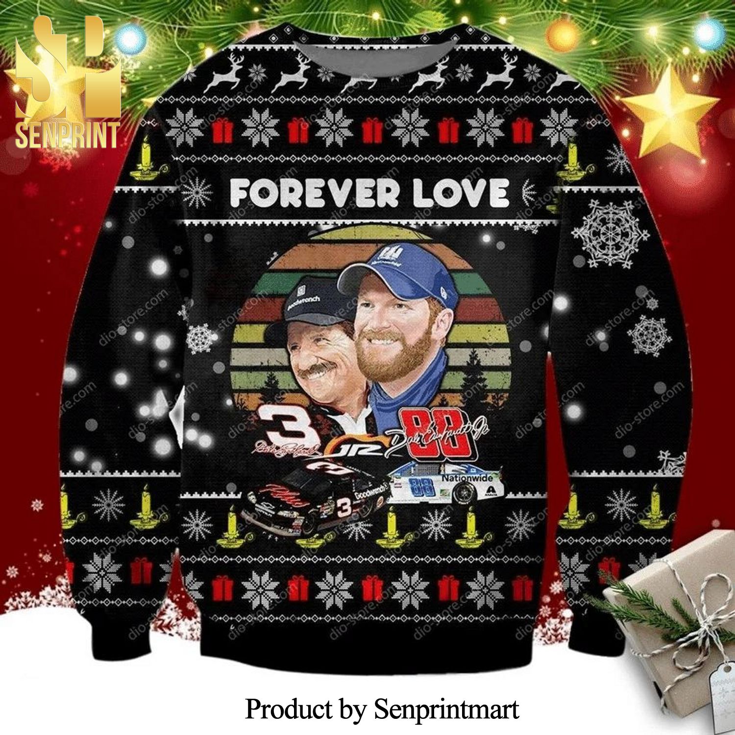Dale Earnhardt Forever Love Richard Childress Racing Knitted Ugly Christmas Sweater