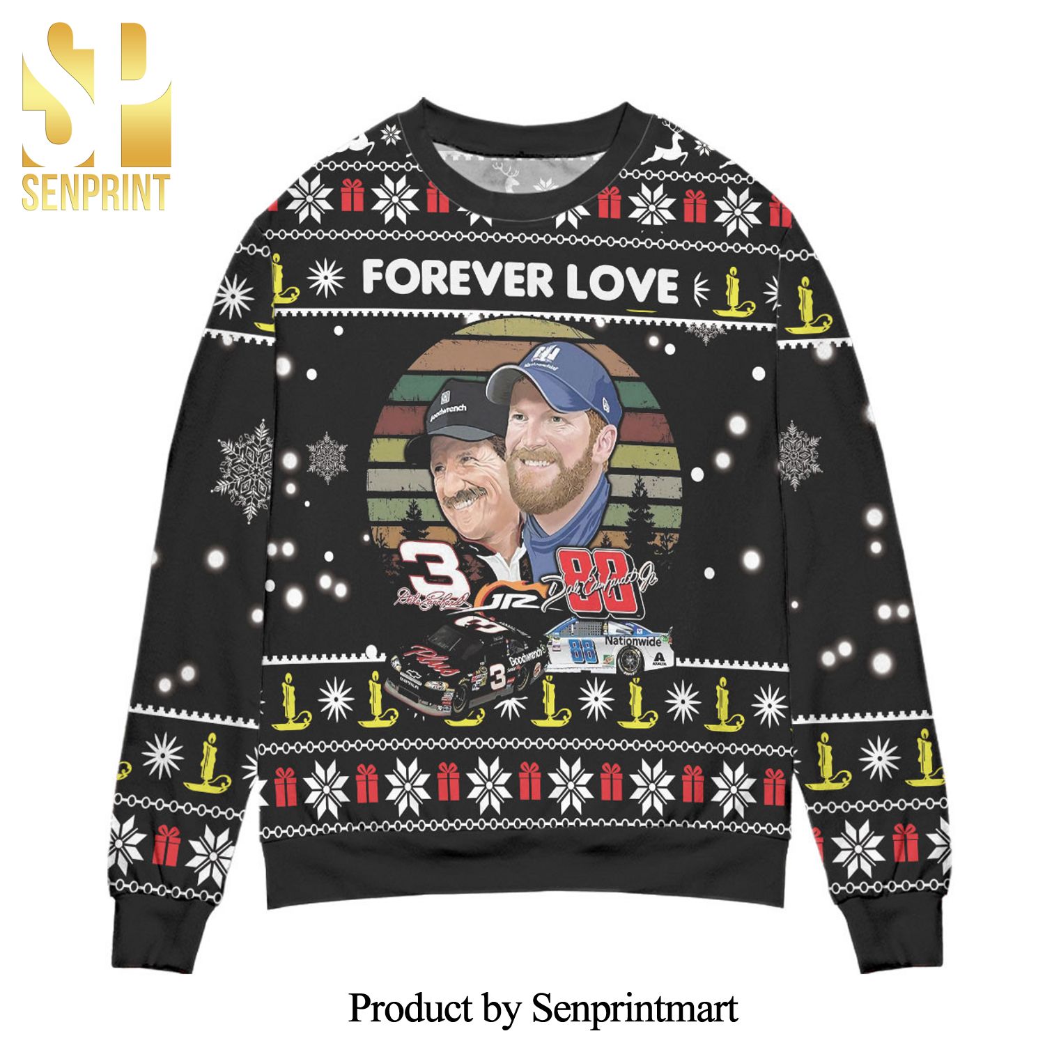 Dale Earnhardt Jr And His Dad Forever Love Knitted Ugly Christmas Sweater – Black