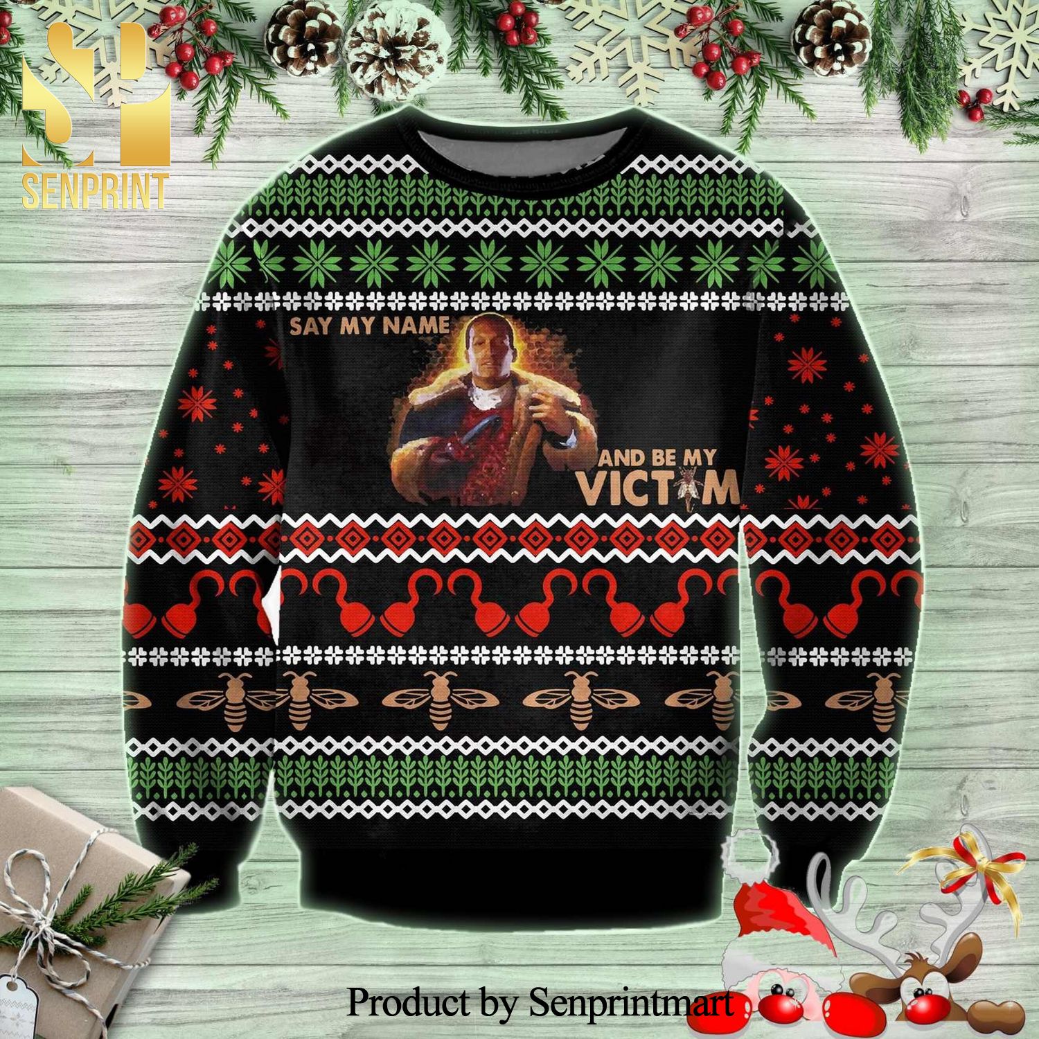 Daniel Robitaille Candyman Say My Name And Be My Victim Horror Movie Knitted Ugly Christmas Sweater