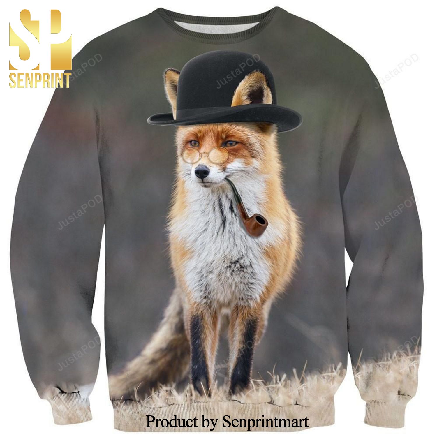 Dapper Fox Smoking Knitted Ugly Christmas Sweater