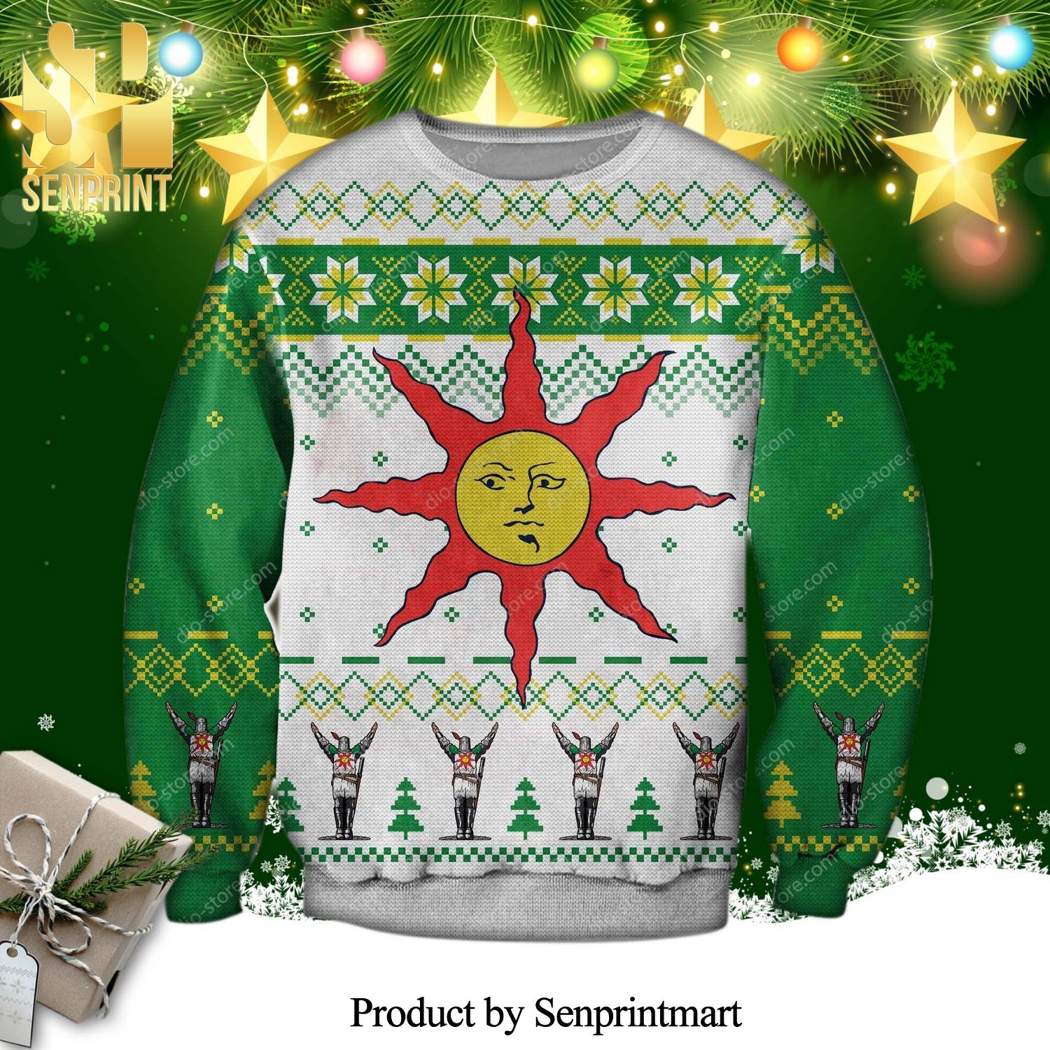Dark Souls Solaire Of Astora Sun Symbol Game Knitted Ugly Christmas Sweater