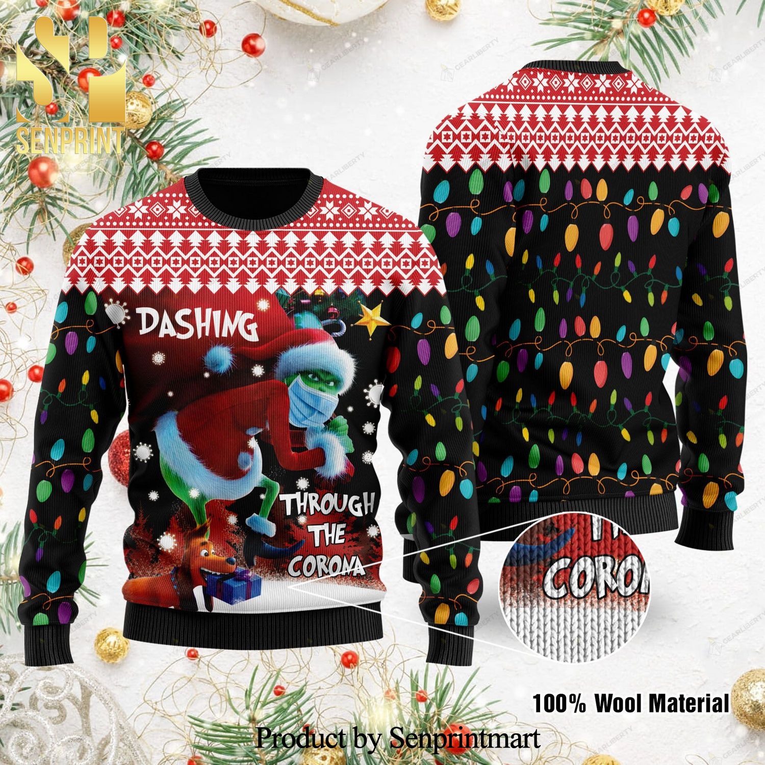 Dashing Through The Corona The Grinch Knitted Ugly Christmas Sweater