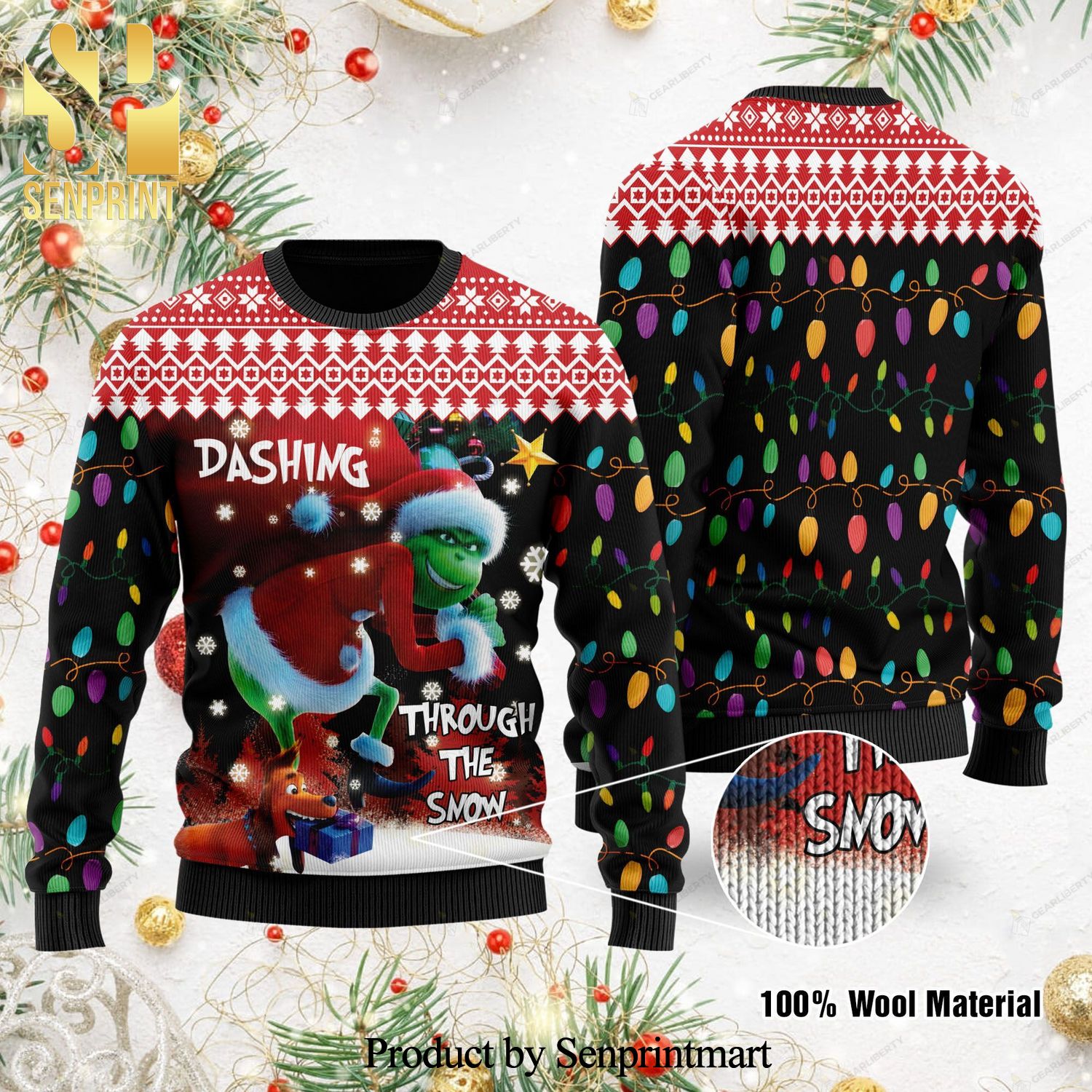 Dashing Through The Snow The Grinch Knitted Ugly Christmas Sweater