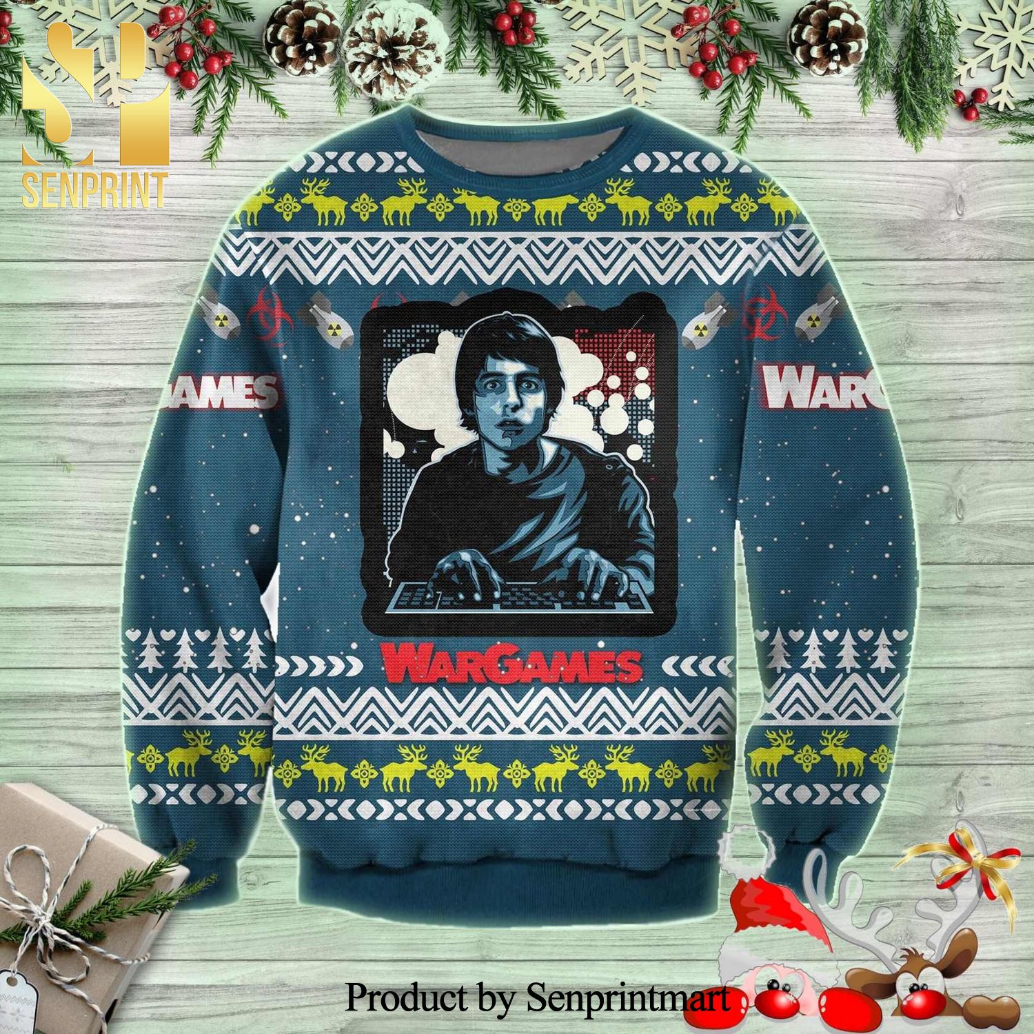 David Lightman Jennifer Katherine Mack Wargames Knitted Ugly Christmas Sweater