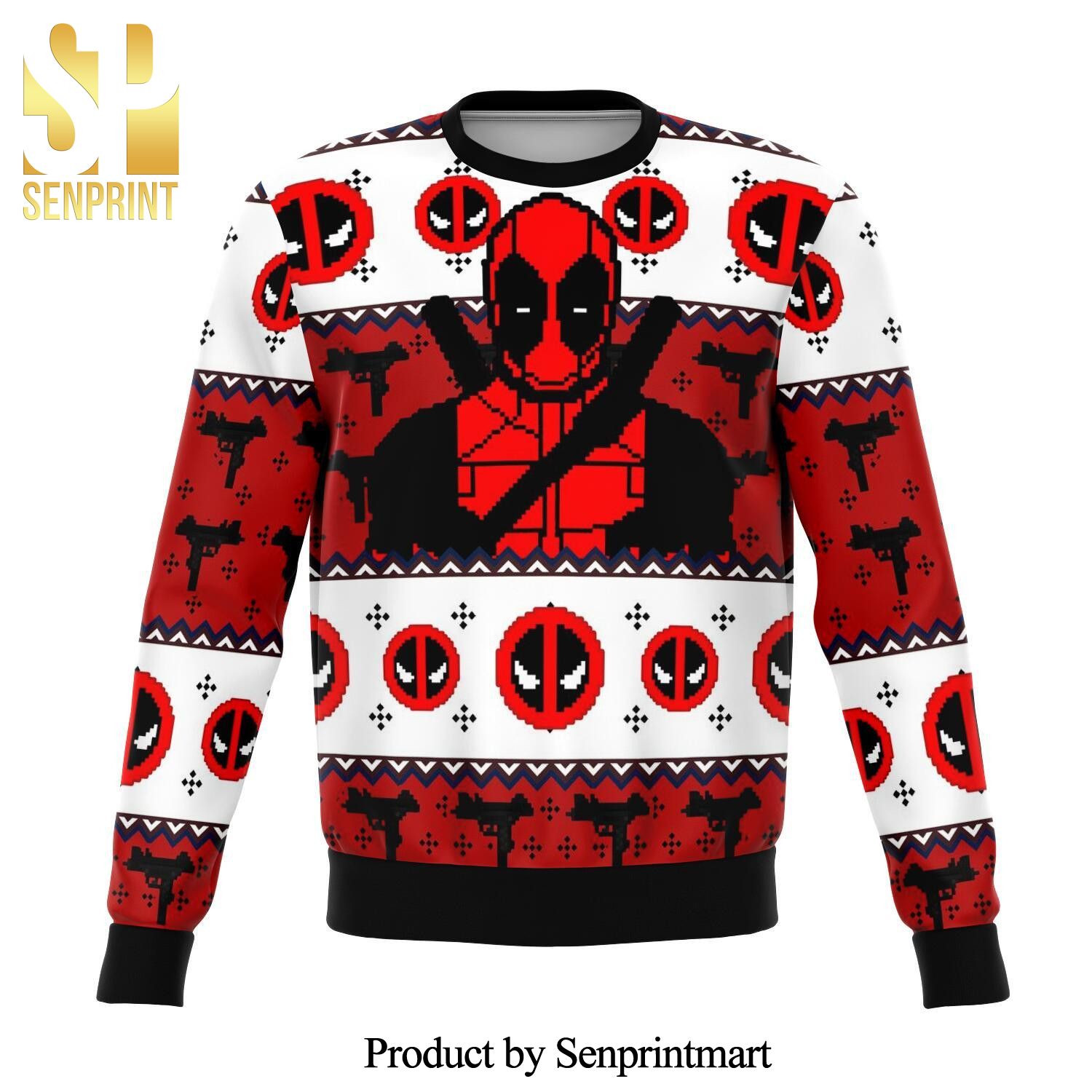 Deadpool Guy Face Mask Premium Knitted Ugly Christmas Sweater