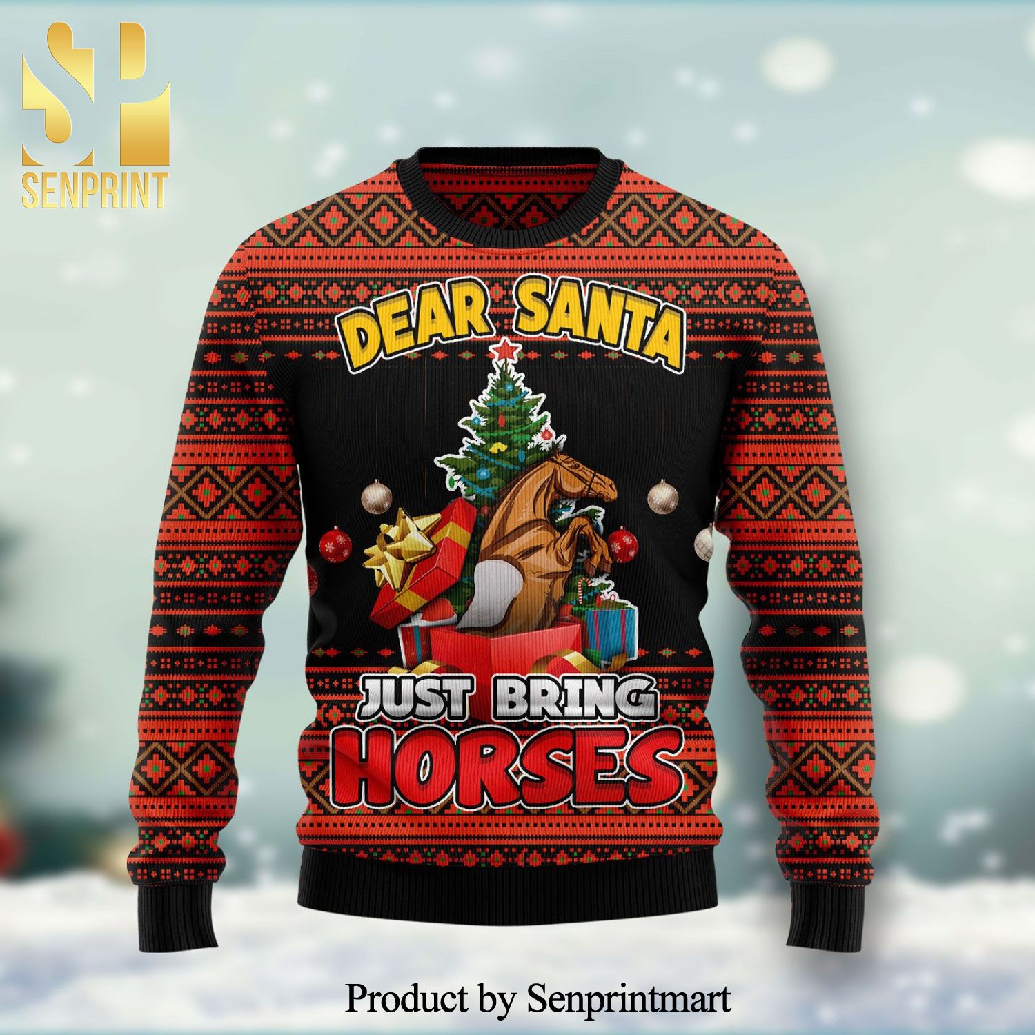 Dear Santa Just Bring Horses Knitted Ugly Christmas Sweater