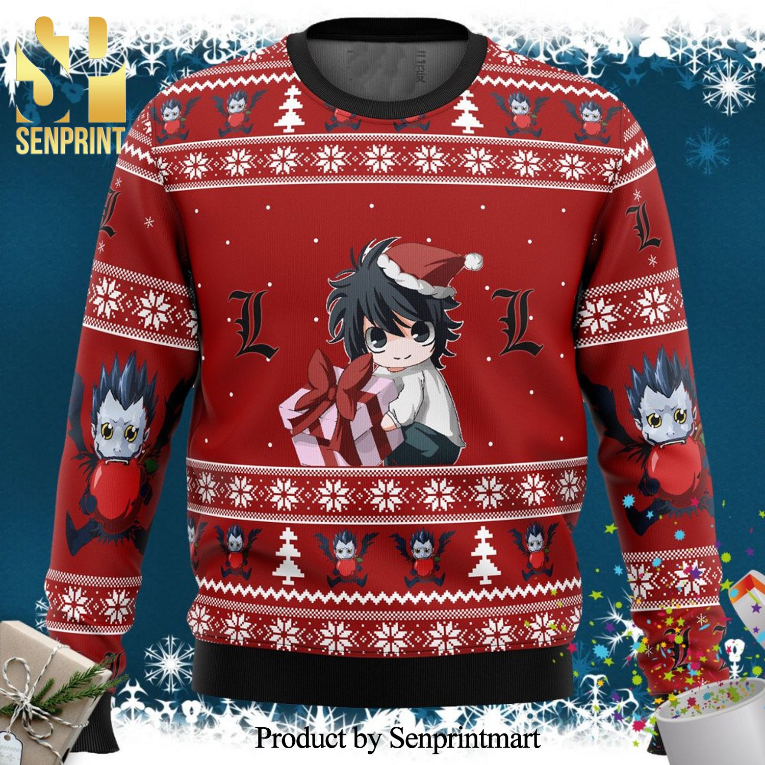 Death Note Chibi L Anime Knitted Ugly Christmas Sweater