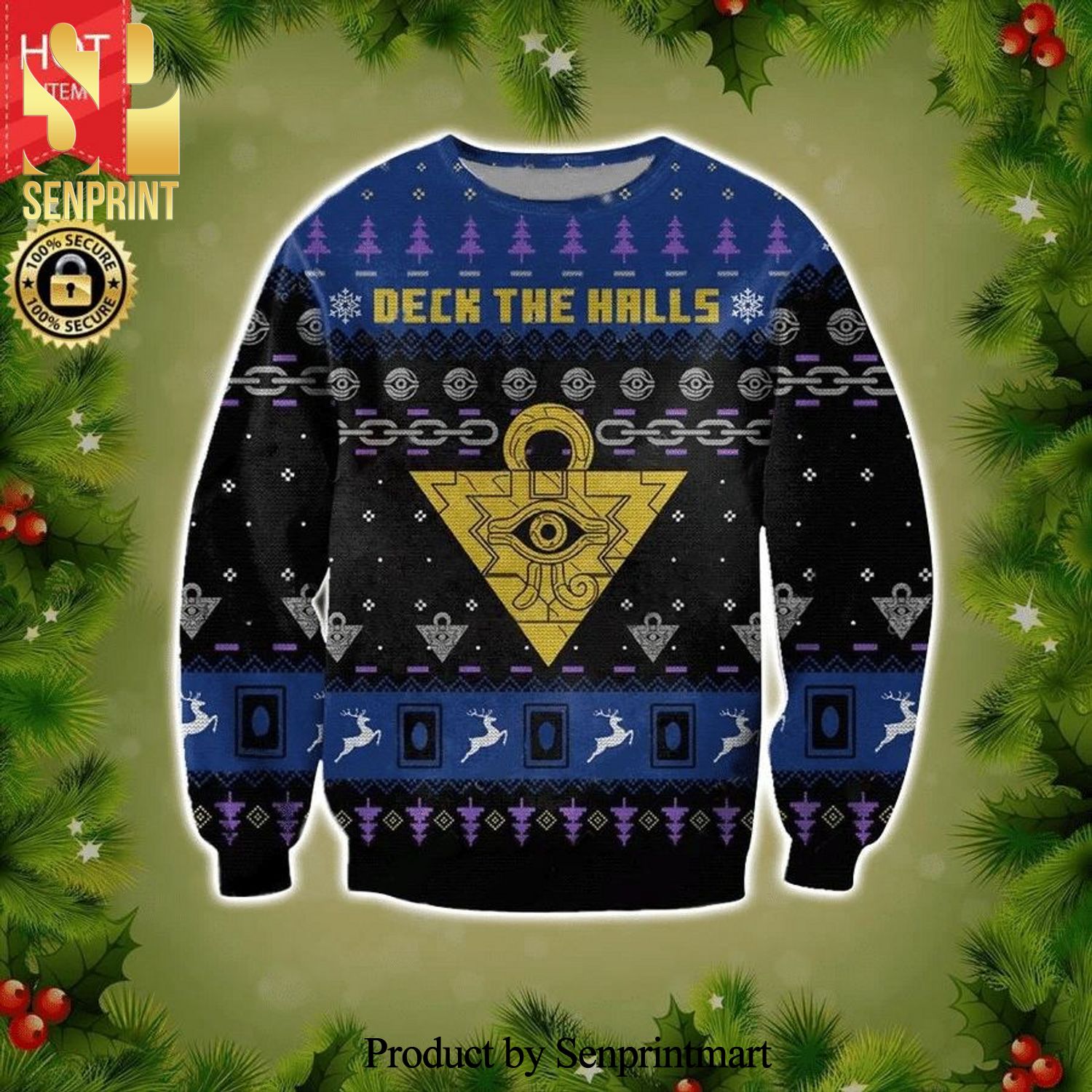 Deck The Halls Yu-Gi-Oh Game Knitted Ugly Christmas Sweater