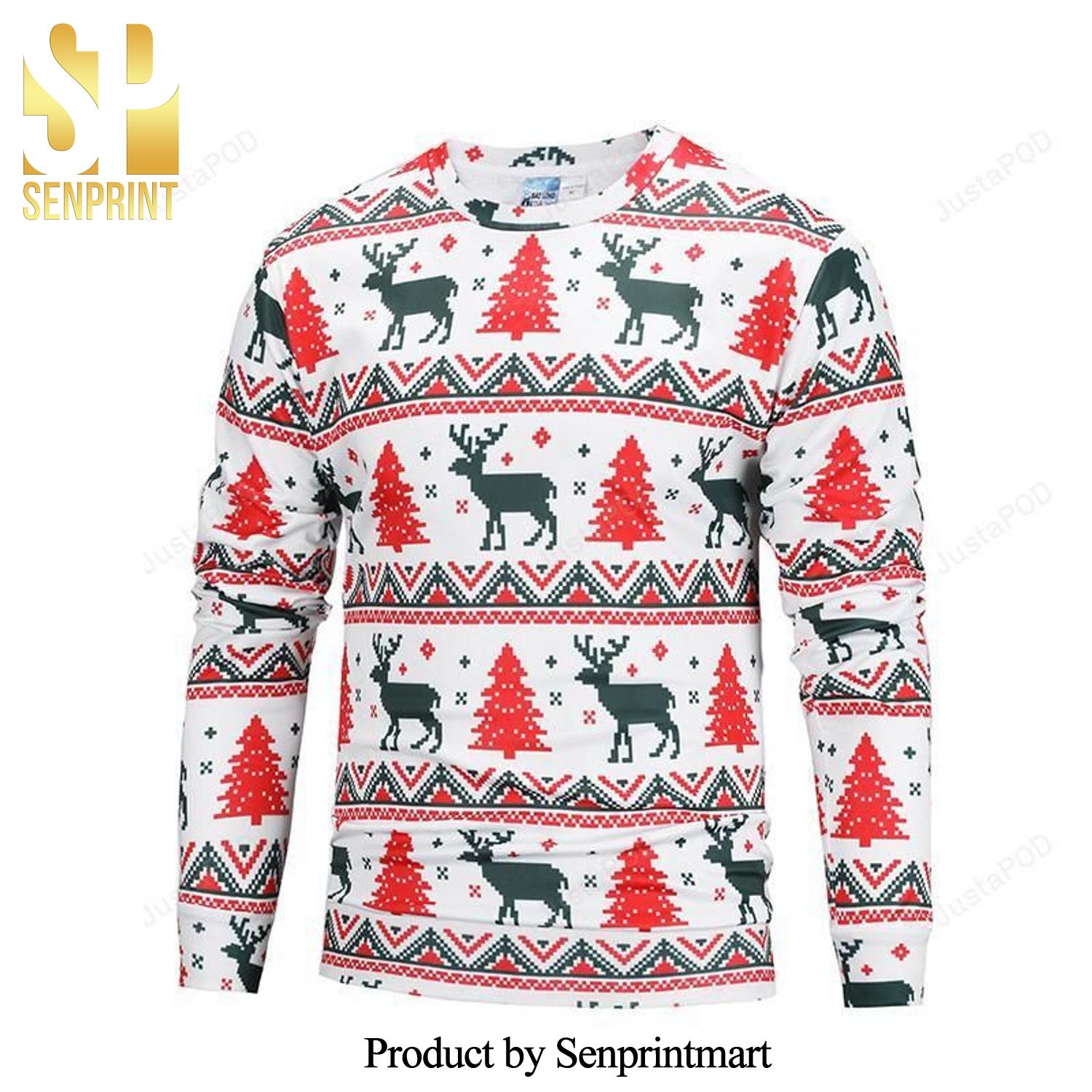 Deer And Christmas Tree Knitted Ugly Christmas Sweater