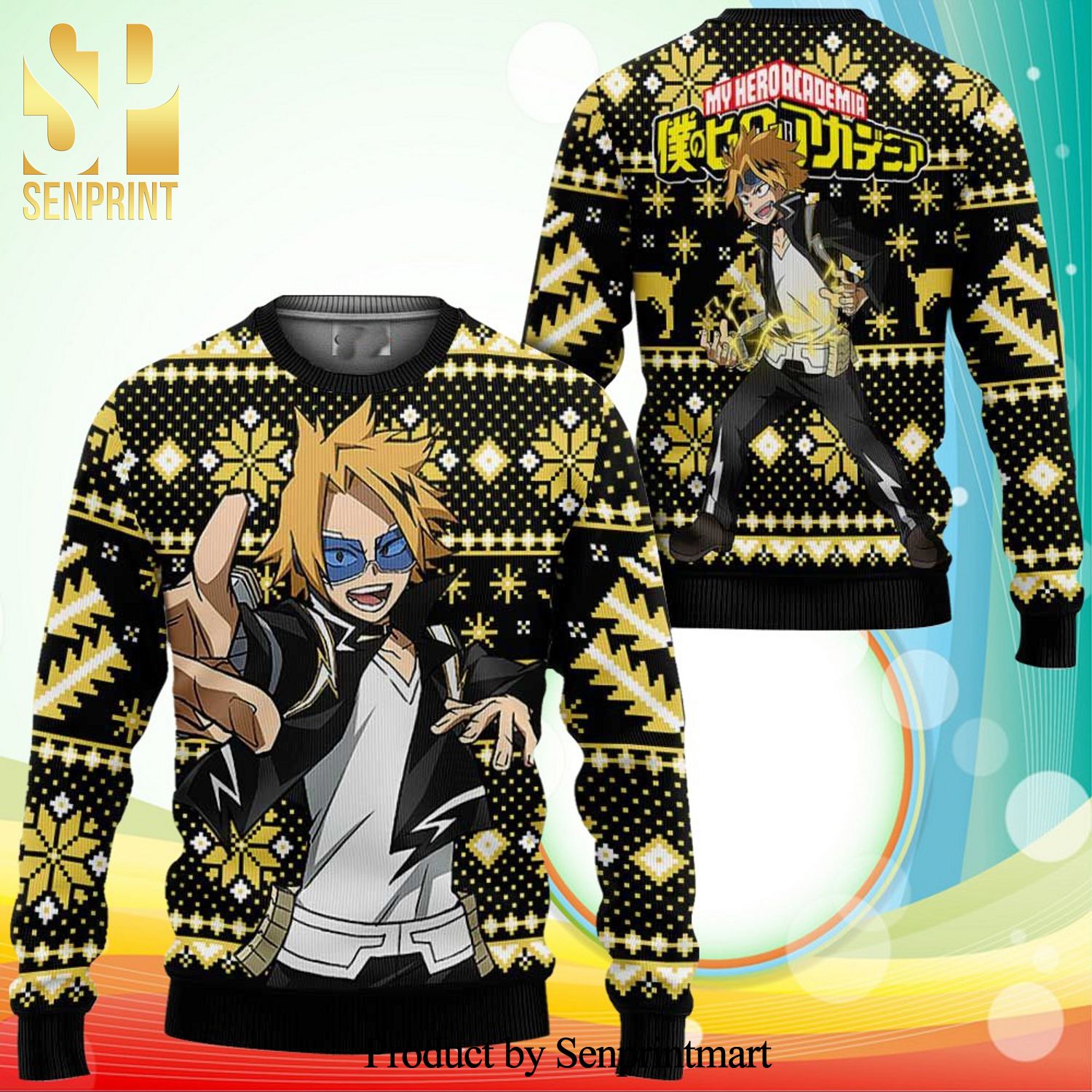 Denki Kaminari My Hero Academia Manga Anime Knitted Ugly Christmas Sweater