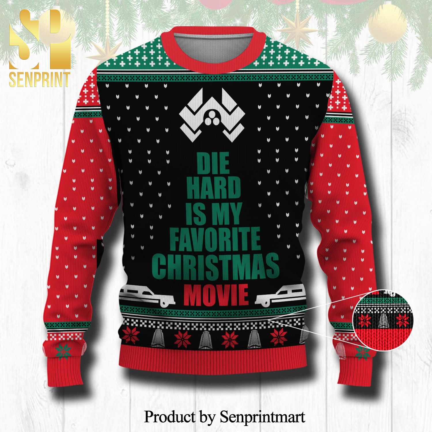 Die Hard Is My Favorite Christmas Movie Nakatomi Plaza Logo Knitted Ugly Christmas Sweater