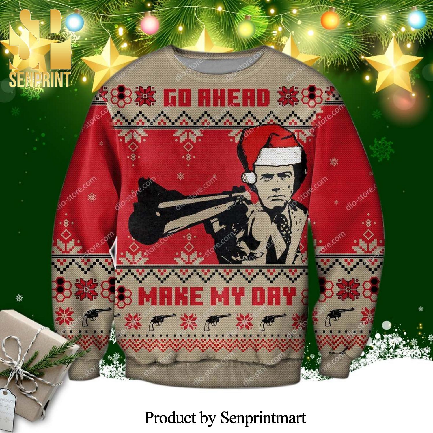 Dirty Harry Go Ahead Make My Day Knitted Ugly Christmas Sweater