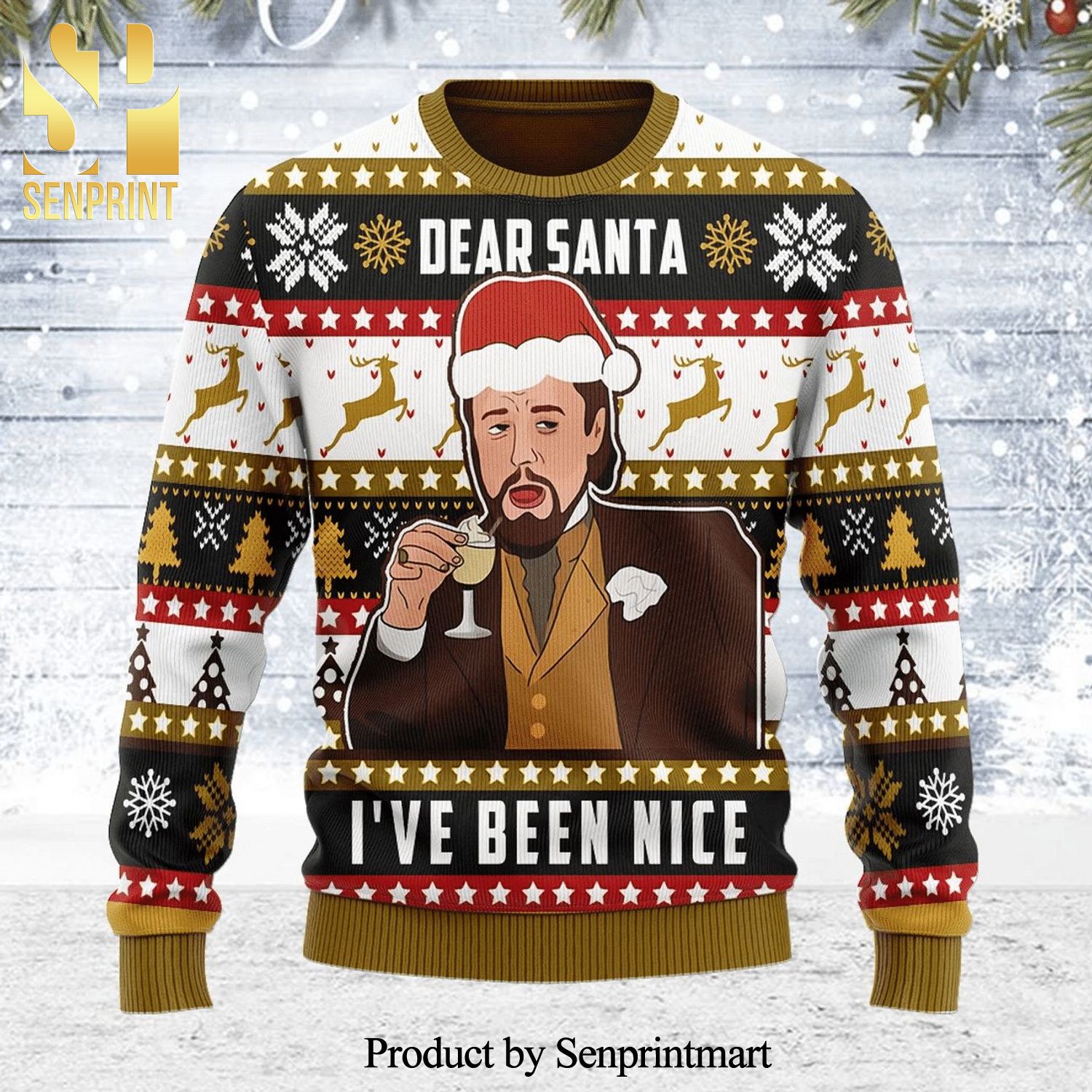 Django Unchained Meme Leonardo Dear Santa I’ve Been Nice Knitted Ugly Christmas Sweater
