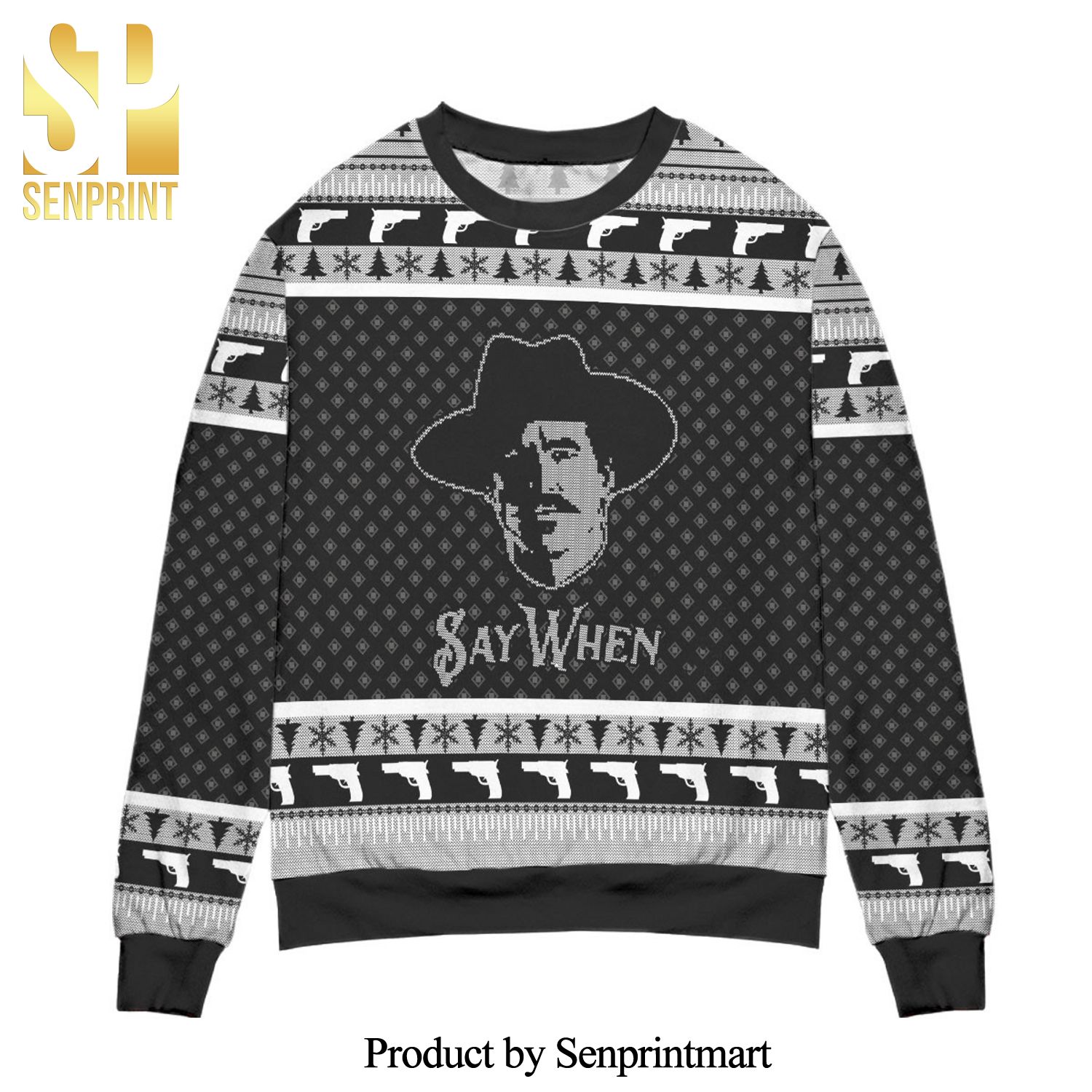 Doc Holliday Tombstone Say When Knitted Ugly Christmas Sweater – Black