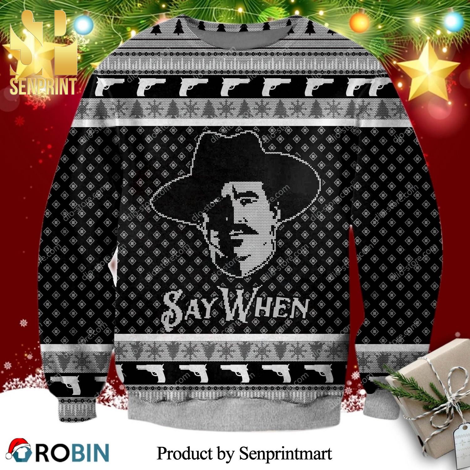 Doc Holliday Tombstone Say When Meme Knitted Ugly Christmas Sweater