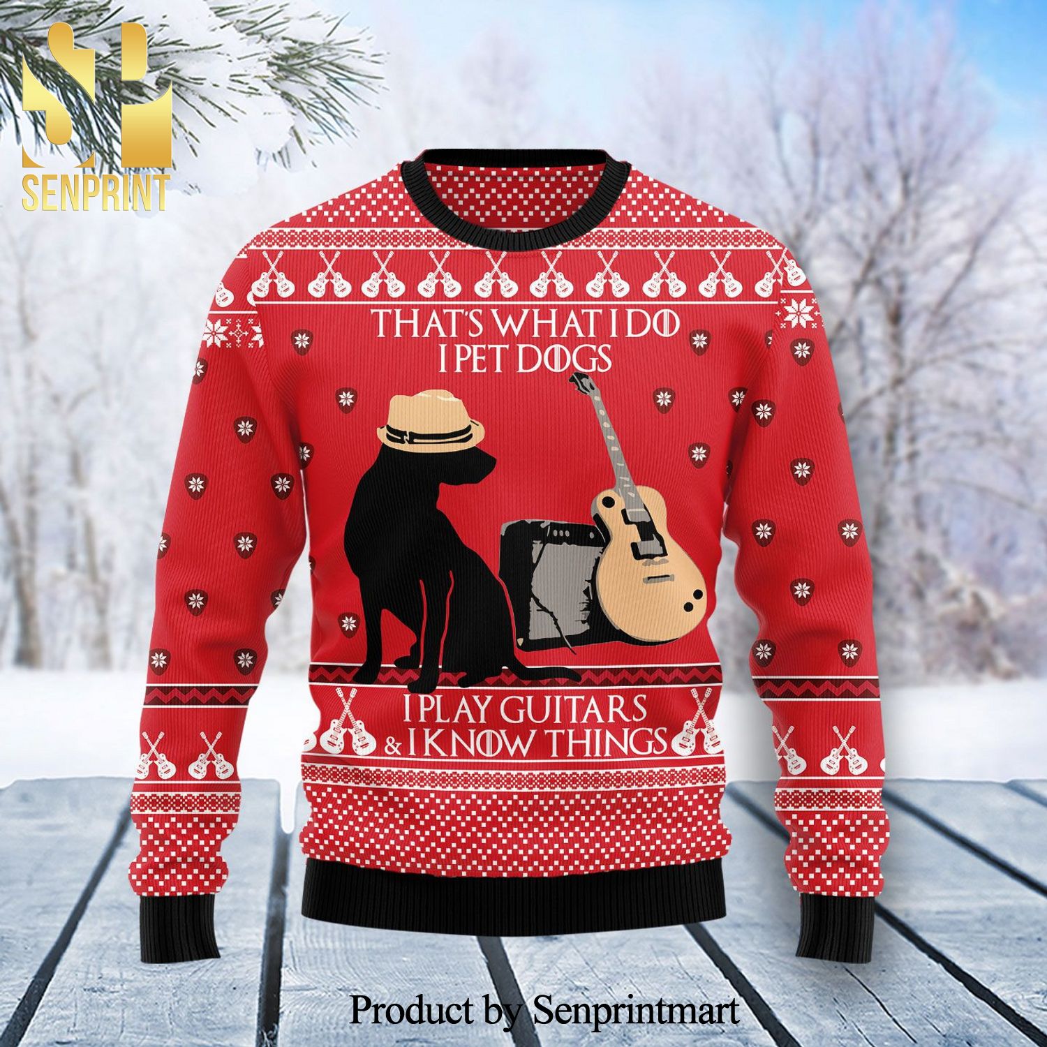 Dog Guitar Knitted Ugly Christmas Sweater