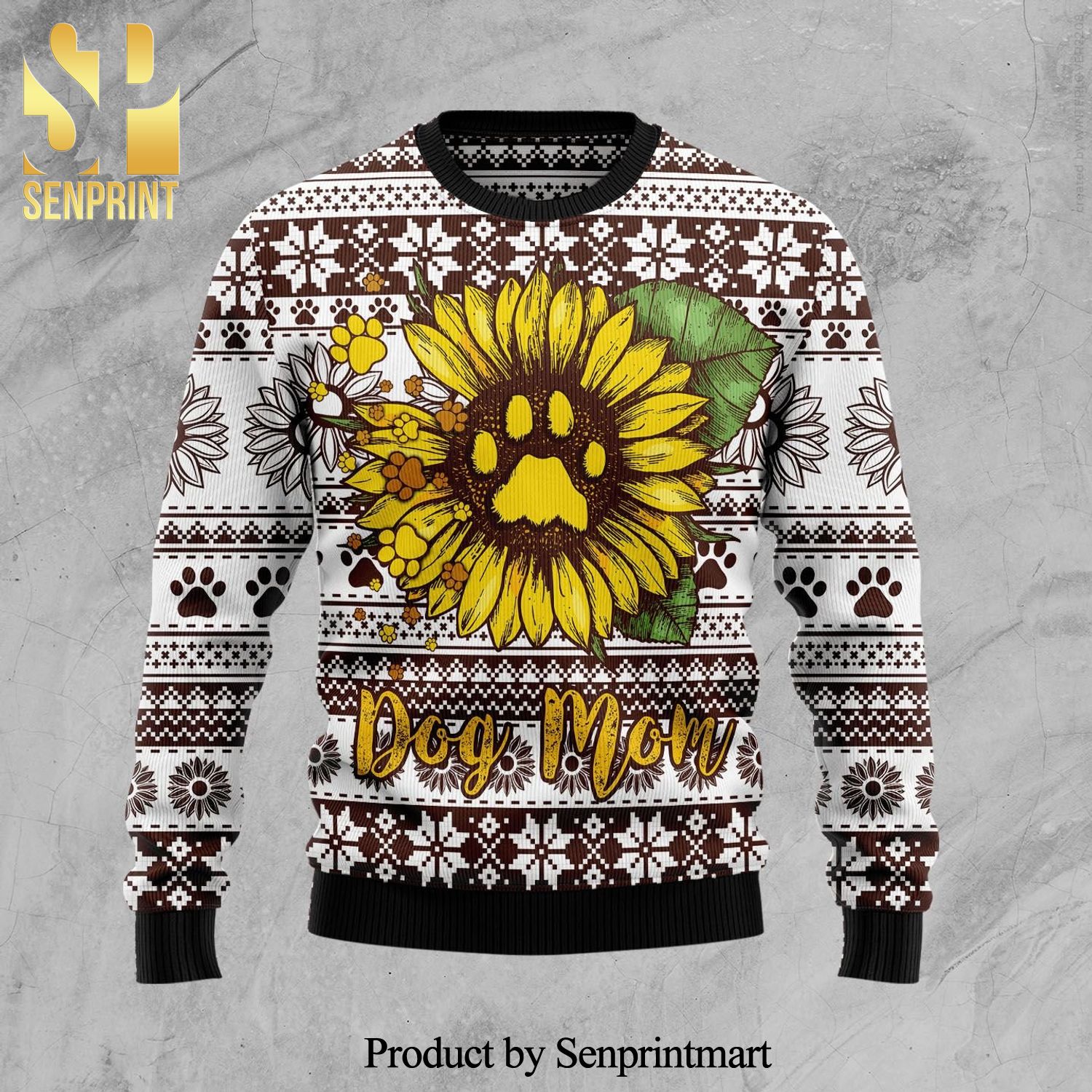 Dog Mom Sunflower Knitted Ugly Christmas Sweater