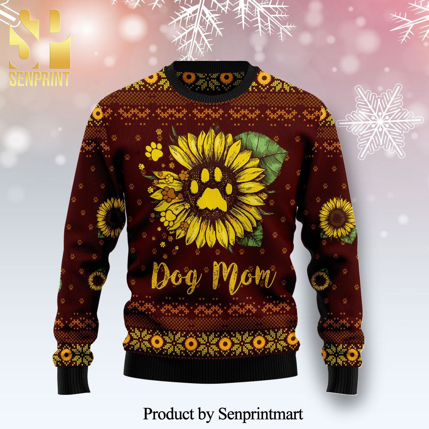 Dog Mom Sunflower Premium Knitted Ugly Christmas Sweater