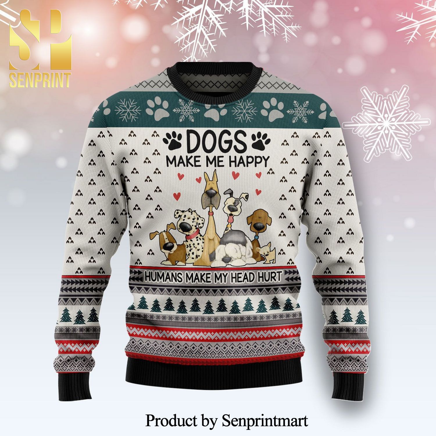 Dogs Make Me Happy Knitted Ugly Christmas Sweater