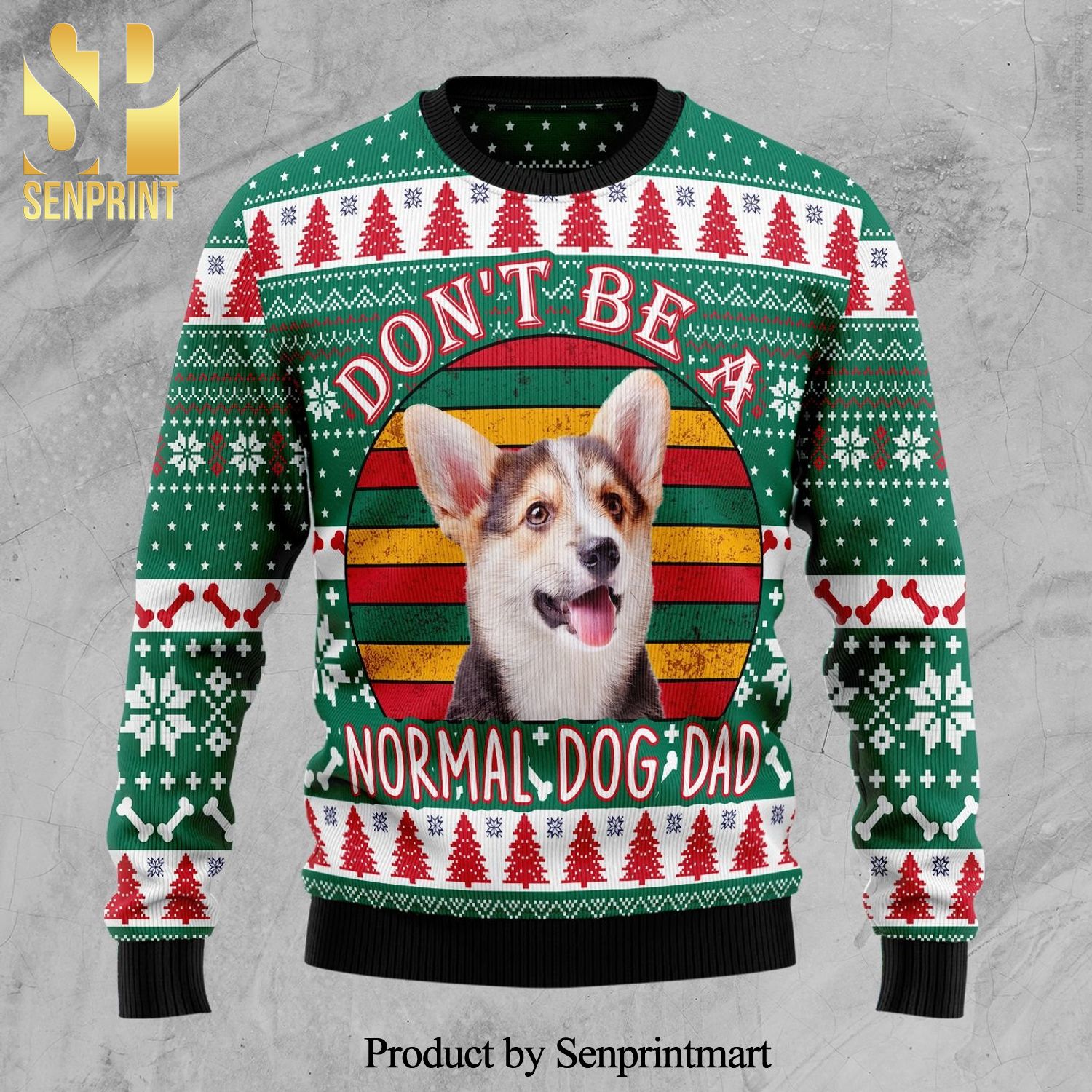 Don’T Be A Normal Dog Dad Welsh Corgi Knitted Ugly Christmas Sweater