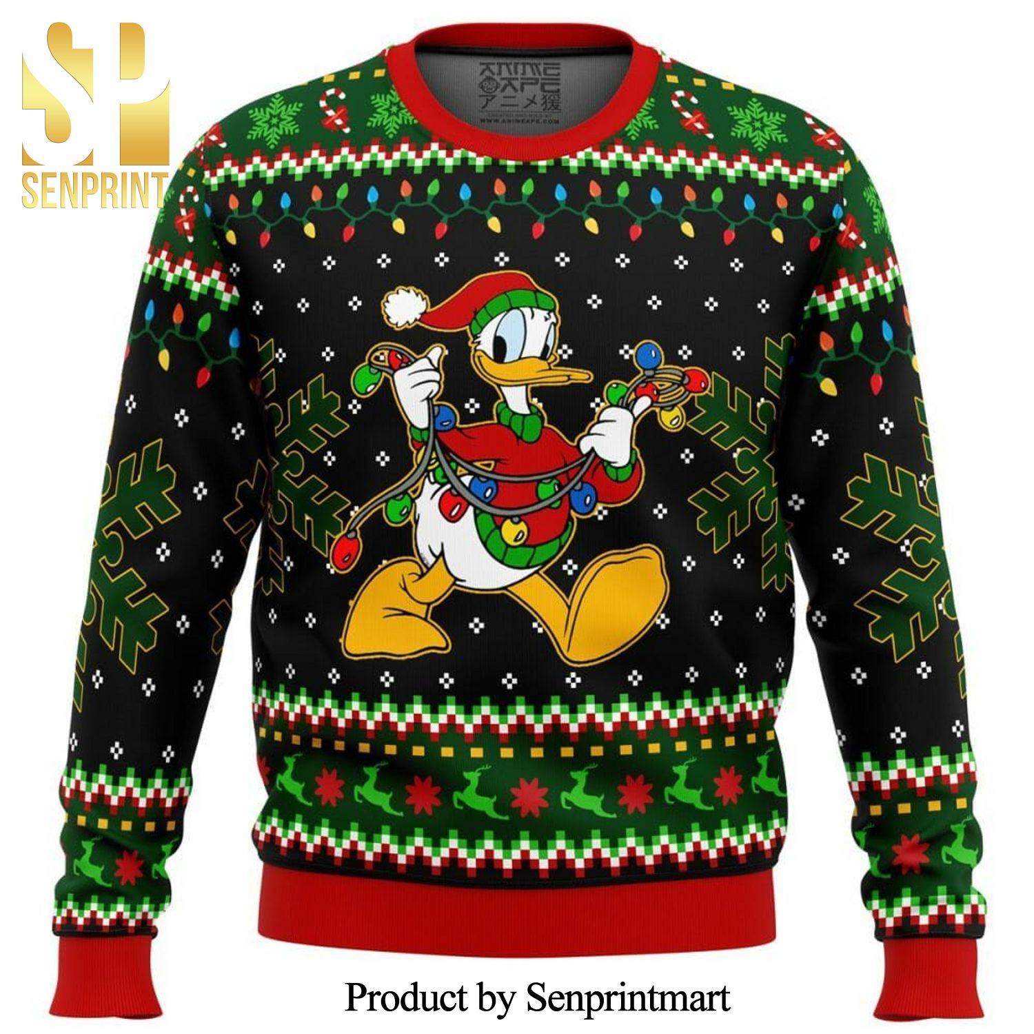 Donald Duck Christmas Lights Disney Knitted Ugly Christmas Sweater