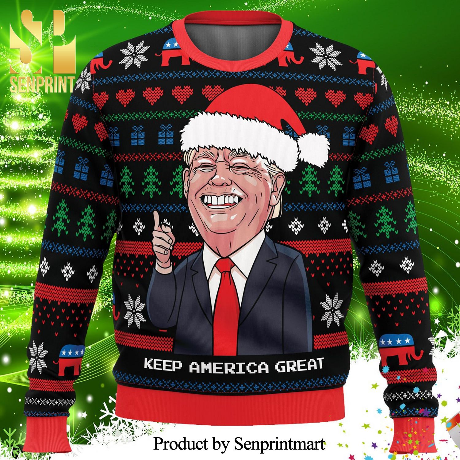 Donald Trump Keep America Great Knitted Ugly Christmas Sweater