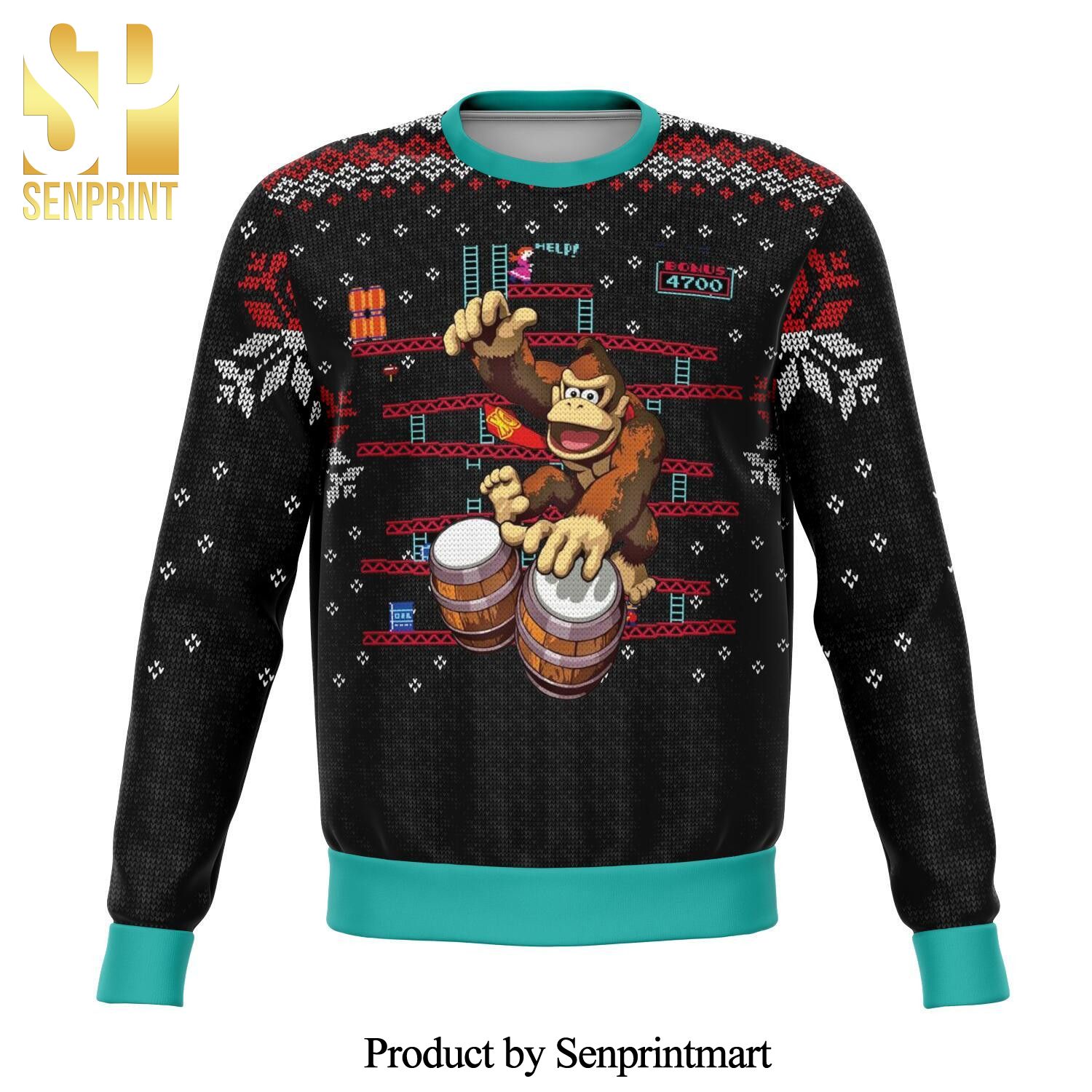 Donkey Kong Drums Premium Knitted Ugly Christmas Sweater