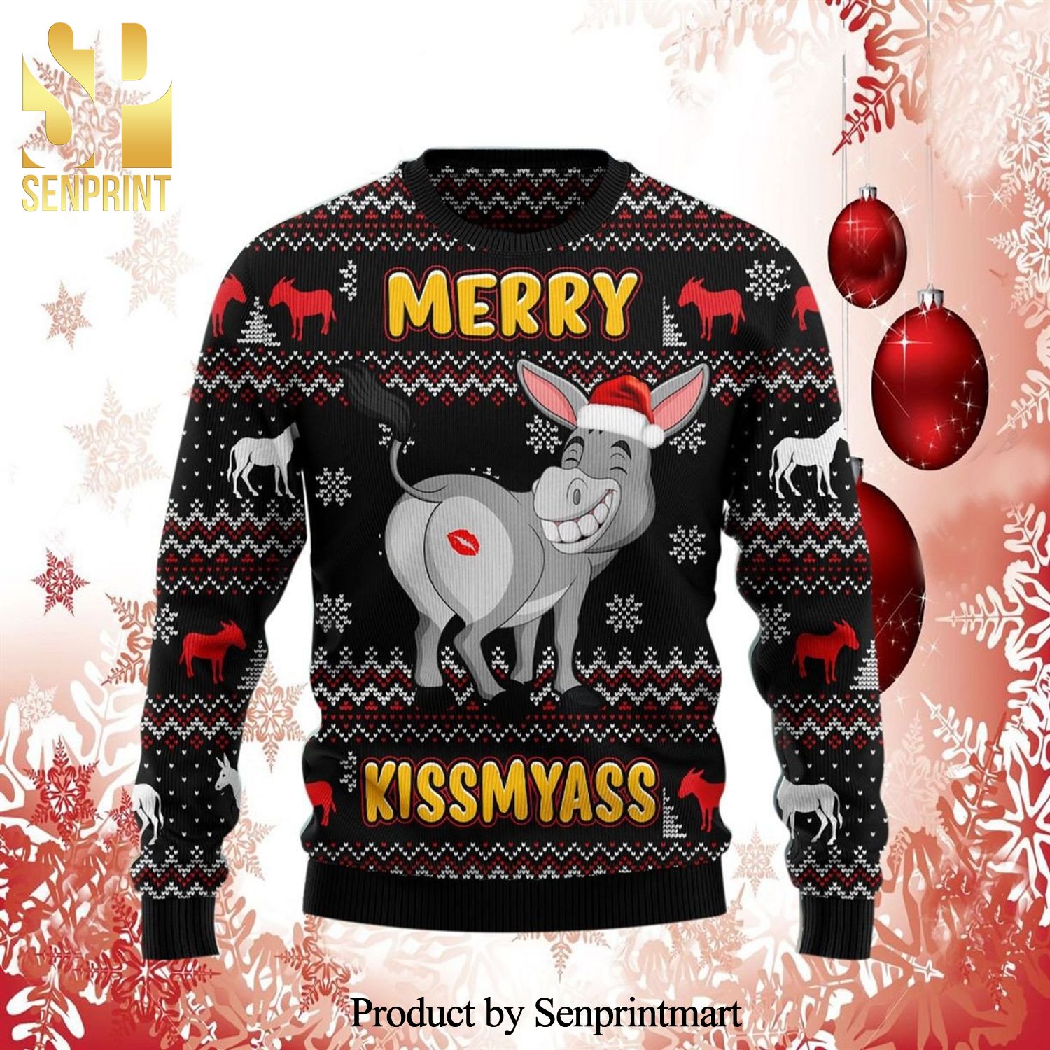 Donkeys Merry Kissmyass Knitted Ugly Christmas Sweater