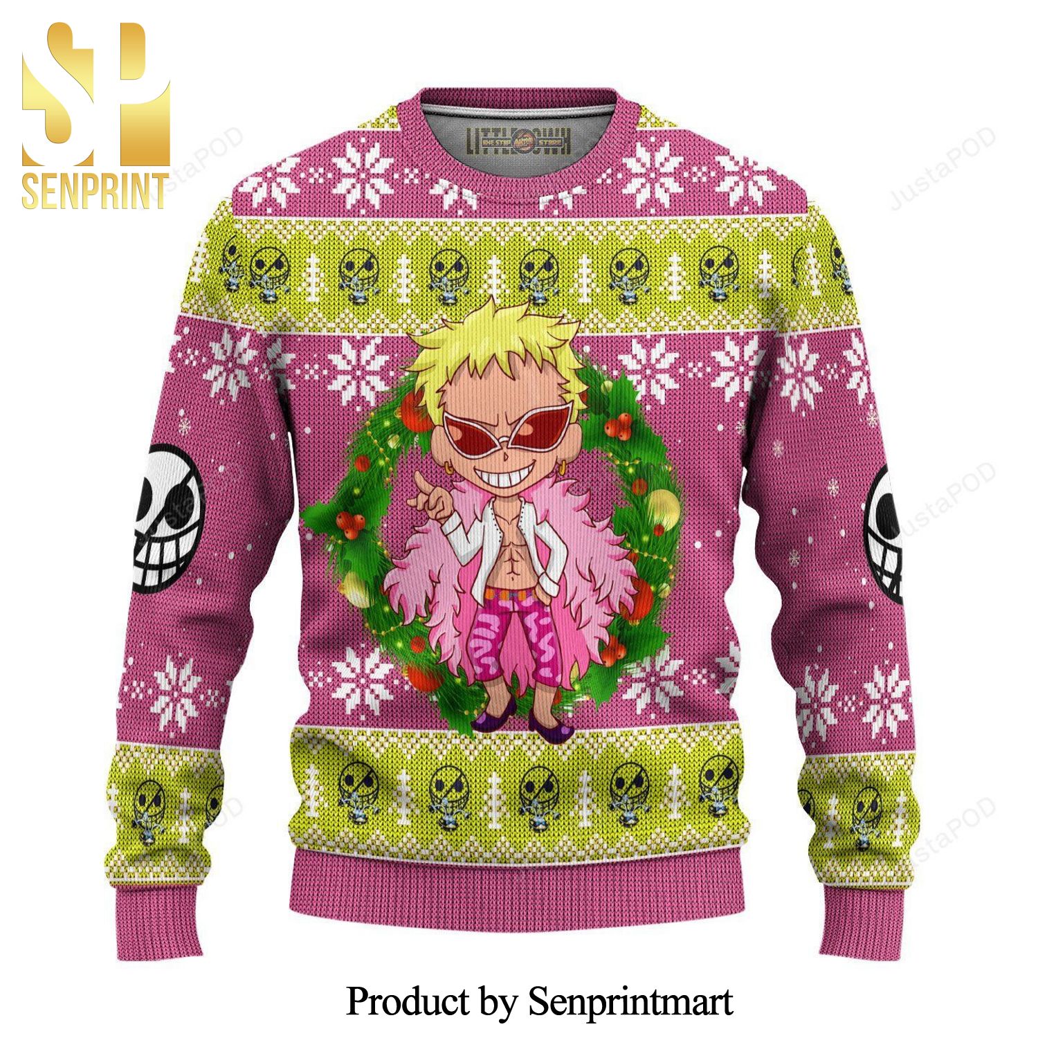 Donquixote One Piece Manga Anime Wreath Knitted Ugly Christmas Sweater