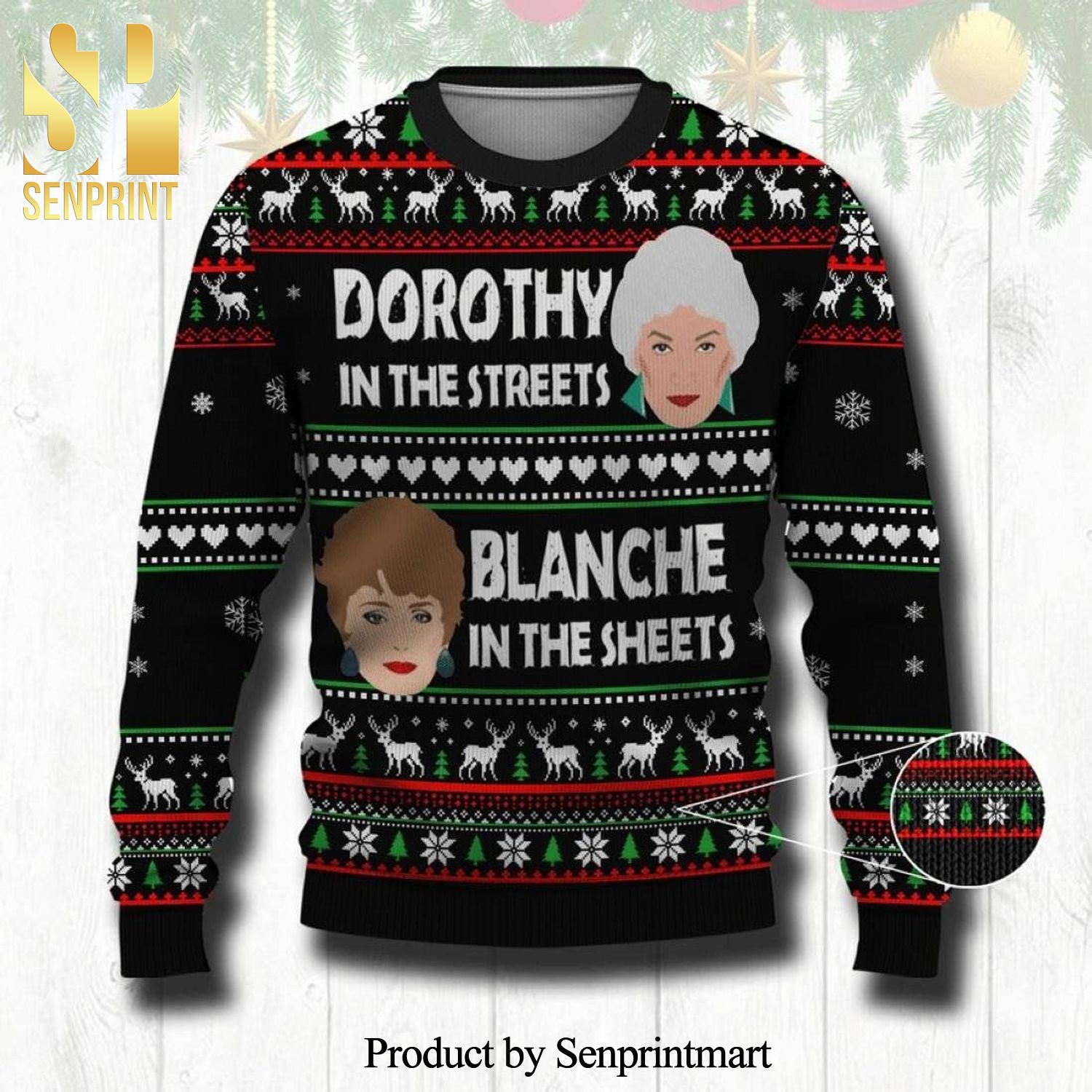 Dorothy And Blanche The Golden Girl Knitted Ugly Christmas Sweater