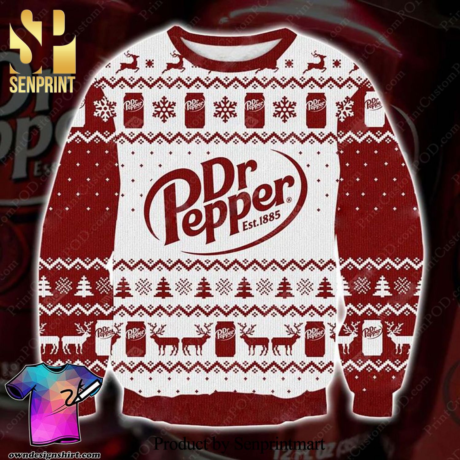 Dr Pepper Est1885 Knitted Ugly Christmas Sweater