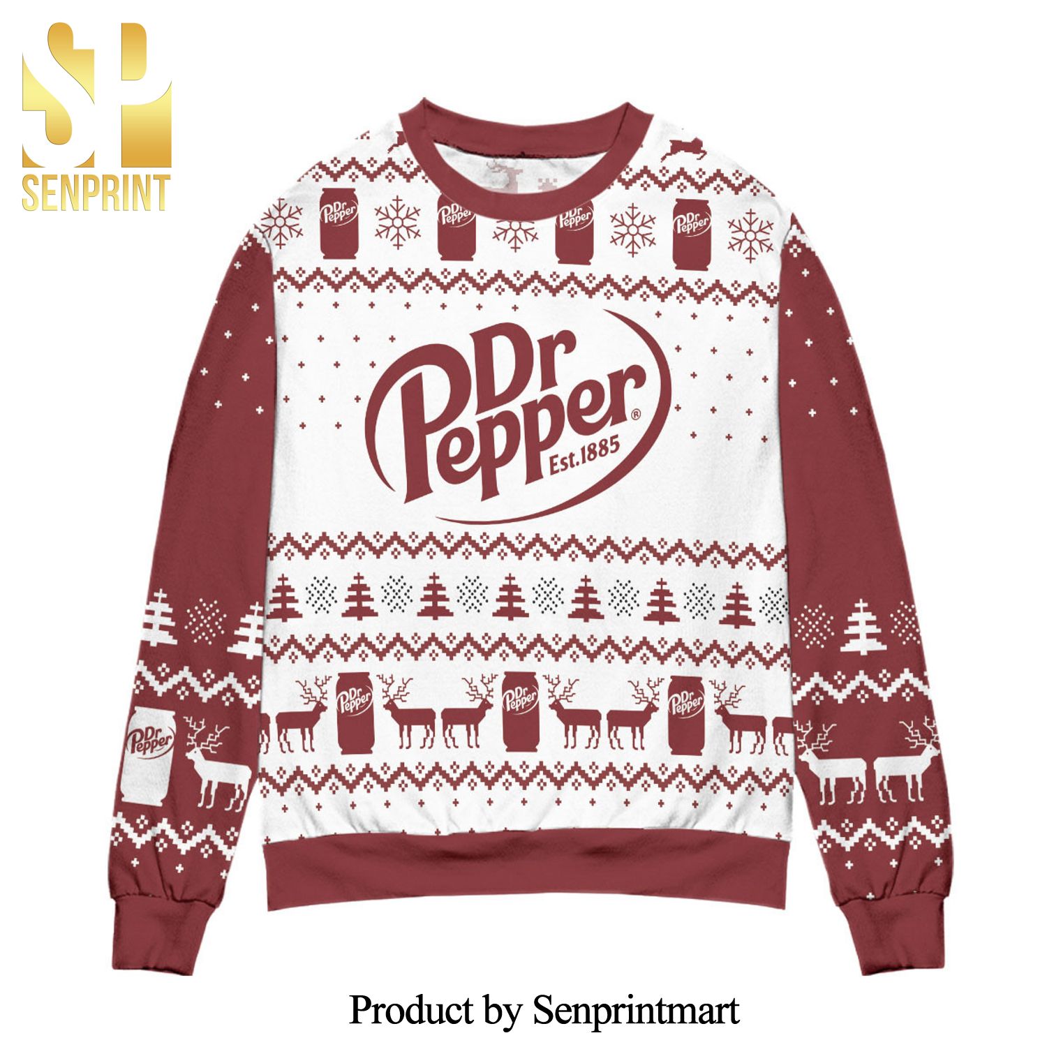 Dr Pepper Soda Logo Snowflakes Pattern Knitted Ugly Christmas Sweater