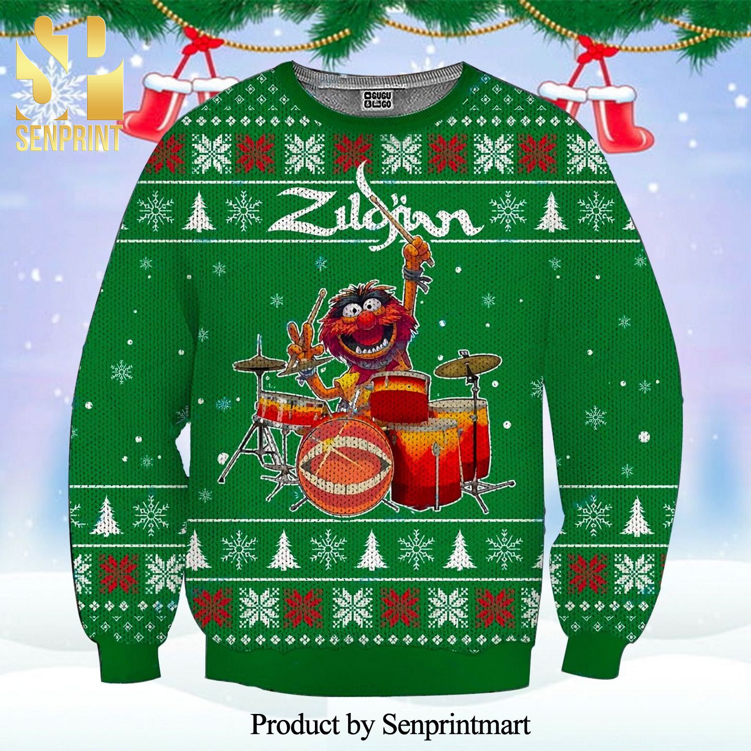 Dr Teeth And The Electric Mayhem Drummer The Muppet Show Knitted Ugly Christmas Sweater – Green