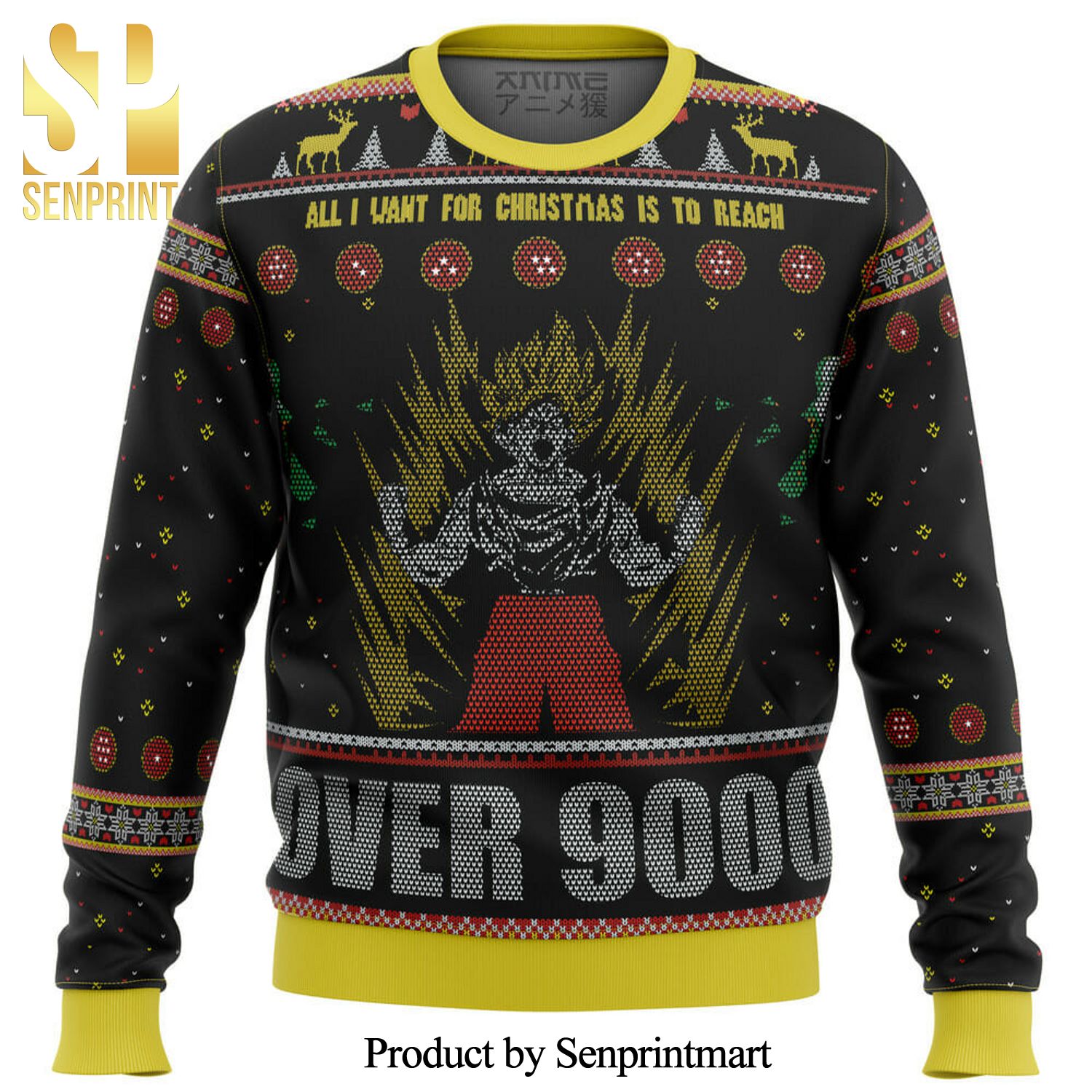 Dragonball Z Goku Over 9000 Manga Anime Knitted Ugly Christmas Sweater