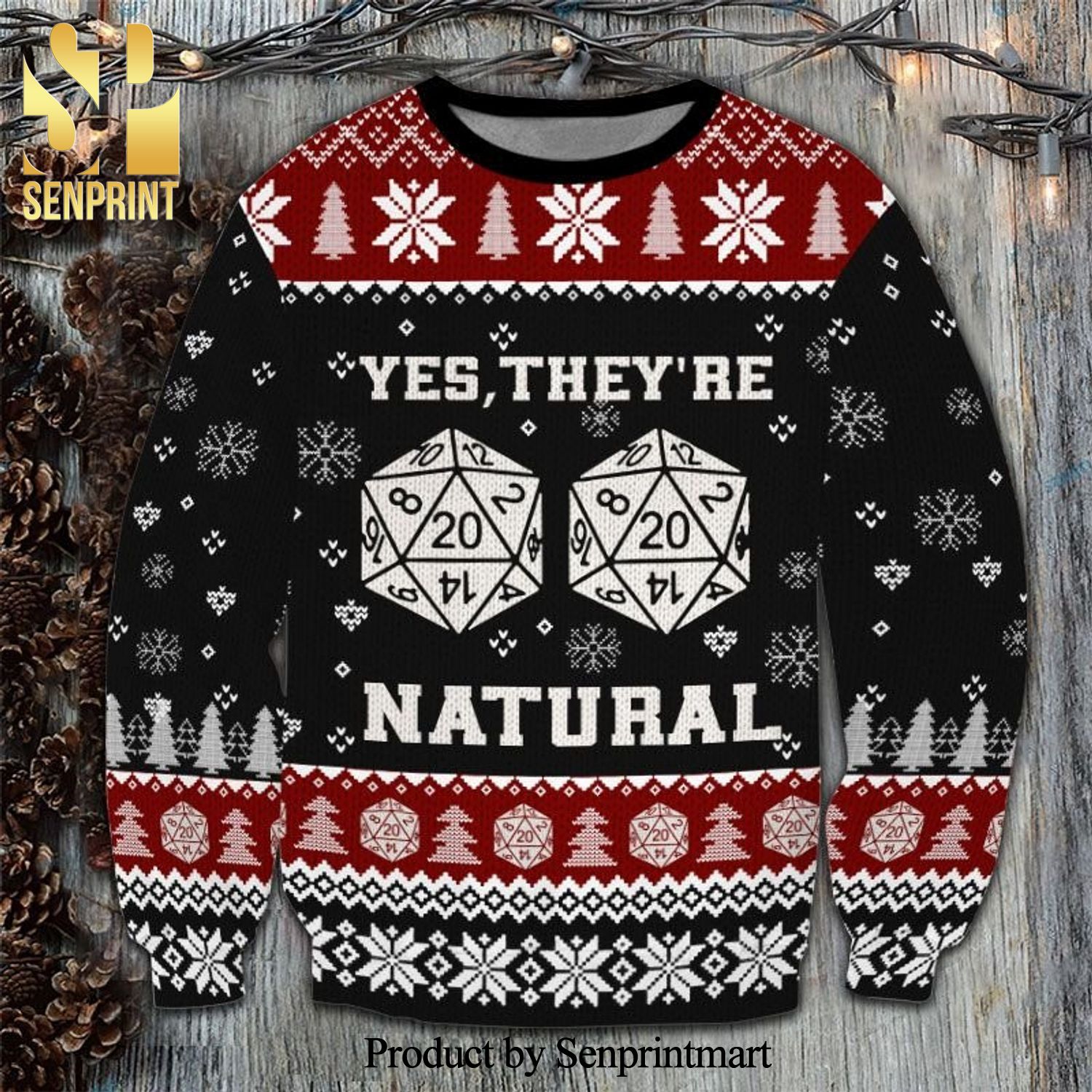 Dungeons And Dragons D20 Yes They’re Natural Knitted Ugly Christmas Sweater