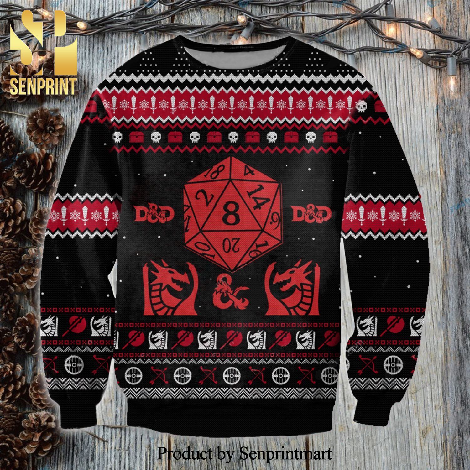 Dungeons And Dragons Dragon D20 Knitted Ugly Christmas Sweater