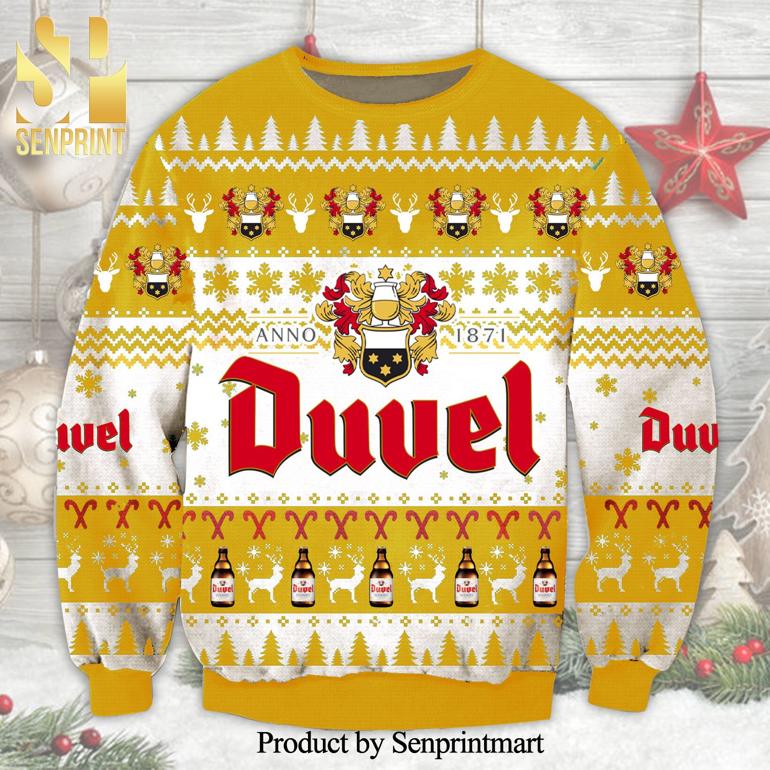 Duvel Beer Anno 1871 Logo Knitted Ugly Christmas Sweater
