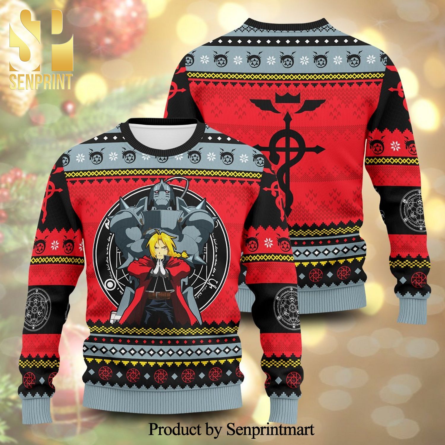 Edward Elric Fullmetal Alchemist Logo Manga Anime Knitted Ugly Christmas Sweater