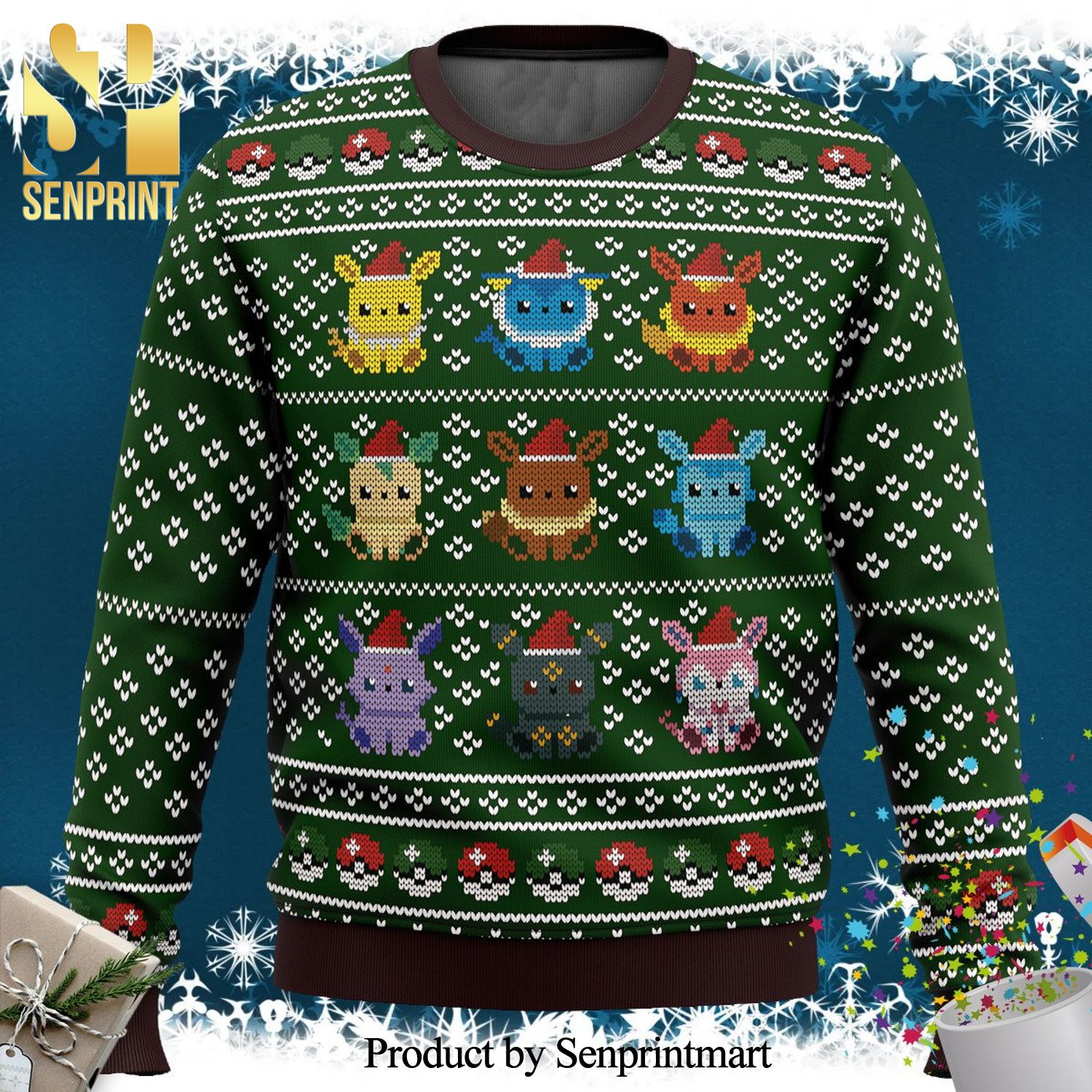Eevee Eeveelutions Pokemon Knitted Ugly Christmas Sweater