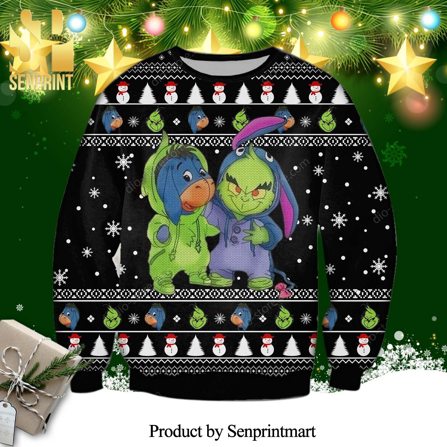 Eeyore And Grinch Funny Costume Disney Knitted Ugly Christmas Sweater