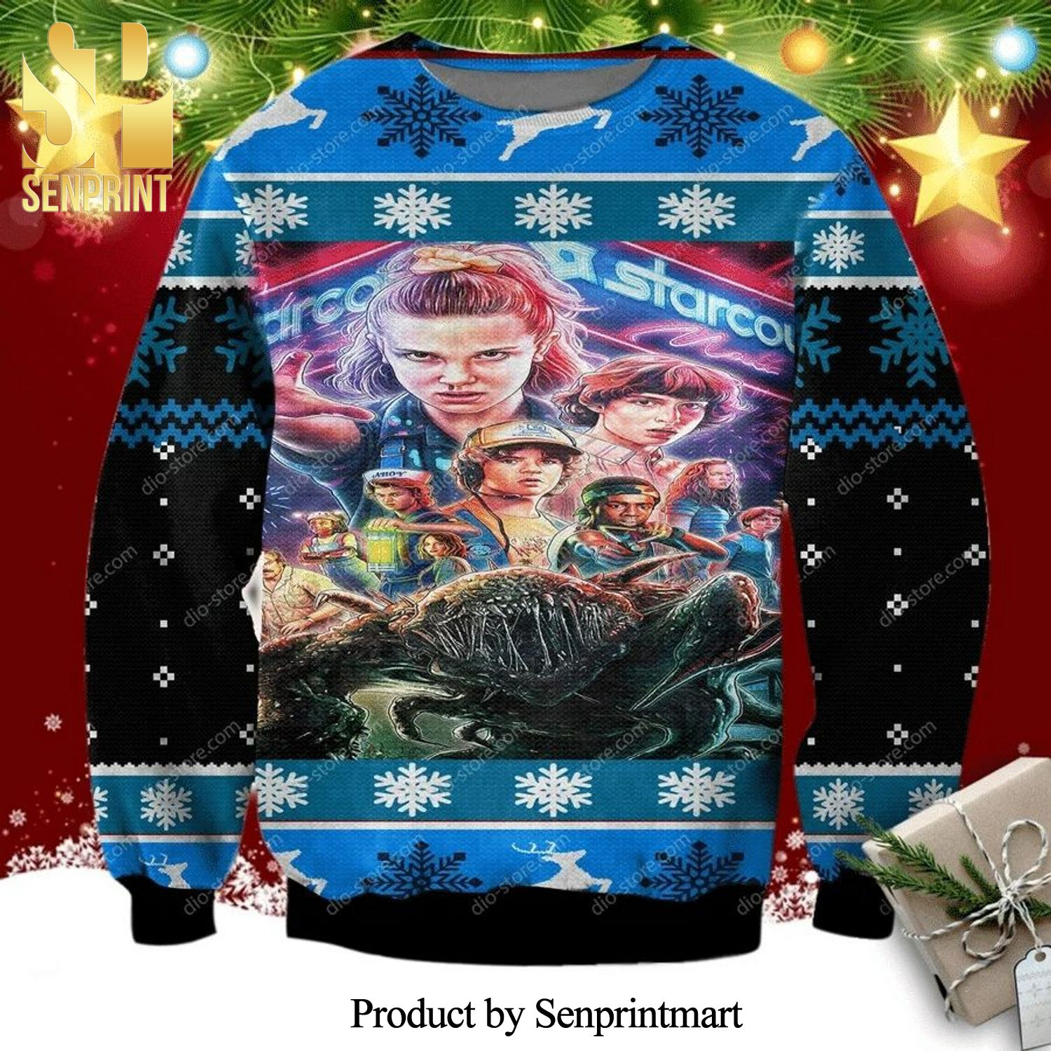 Eleven Max Mayfield Will Byers Stranger Things Poster Knitted Ugly Christmas Sweater