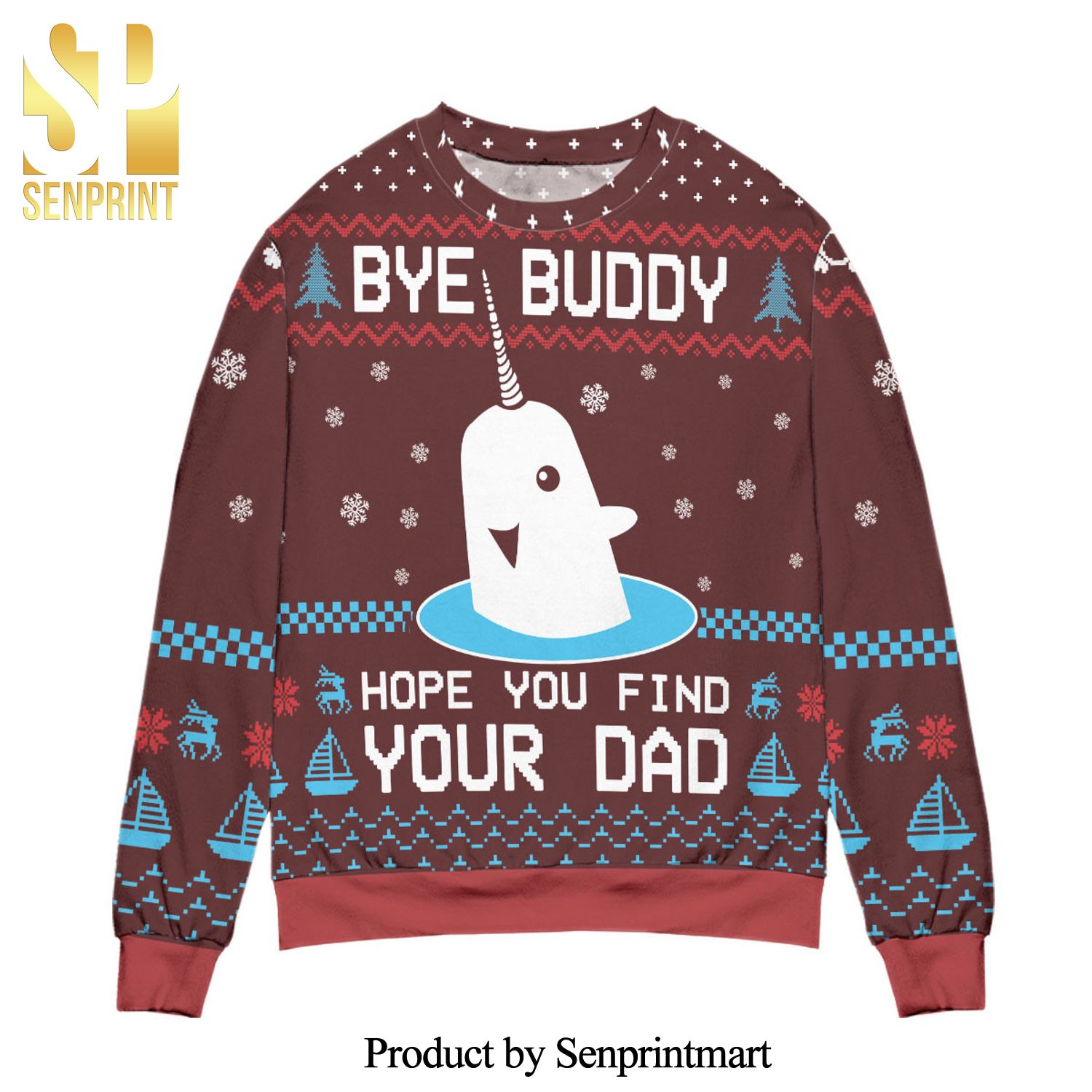 Elf Bye Buddy Hope You Find Your Dad Christmas Pattern Knitted Ugly Christmas Sweater – Red