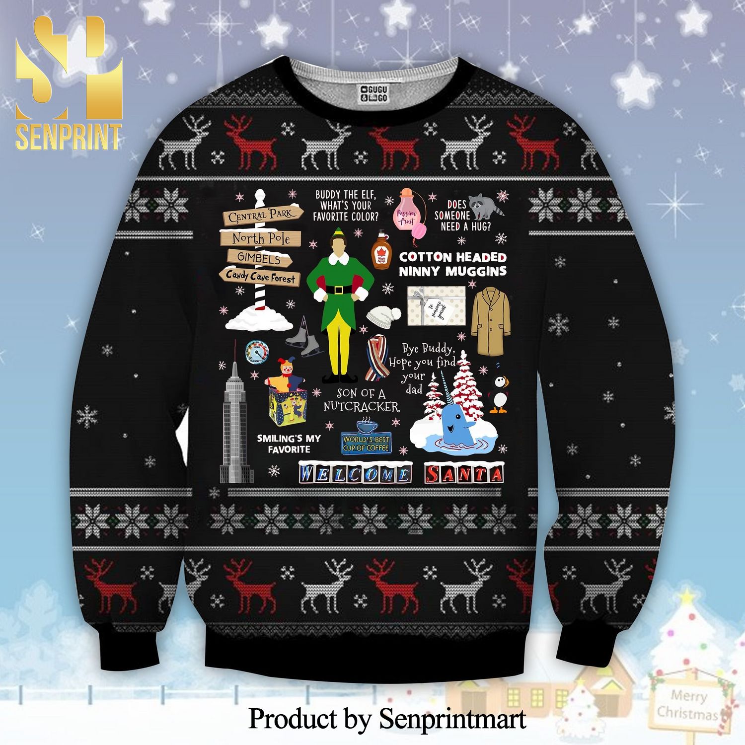 Elf Movie Quote Reindeer And Snowflake Knitted Ugly Christmas Sweater