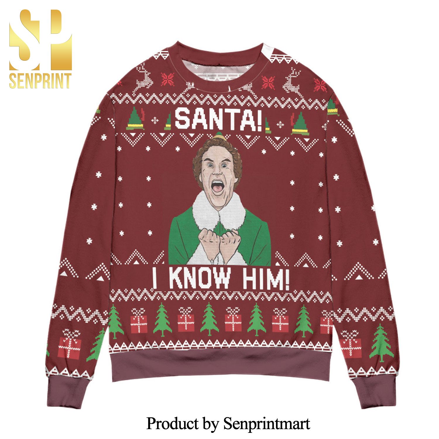 Elf Santa I Know Him Knitted Ugly Christmas Sweater
