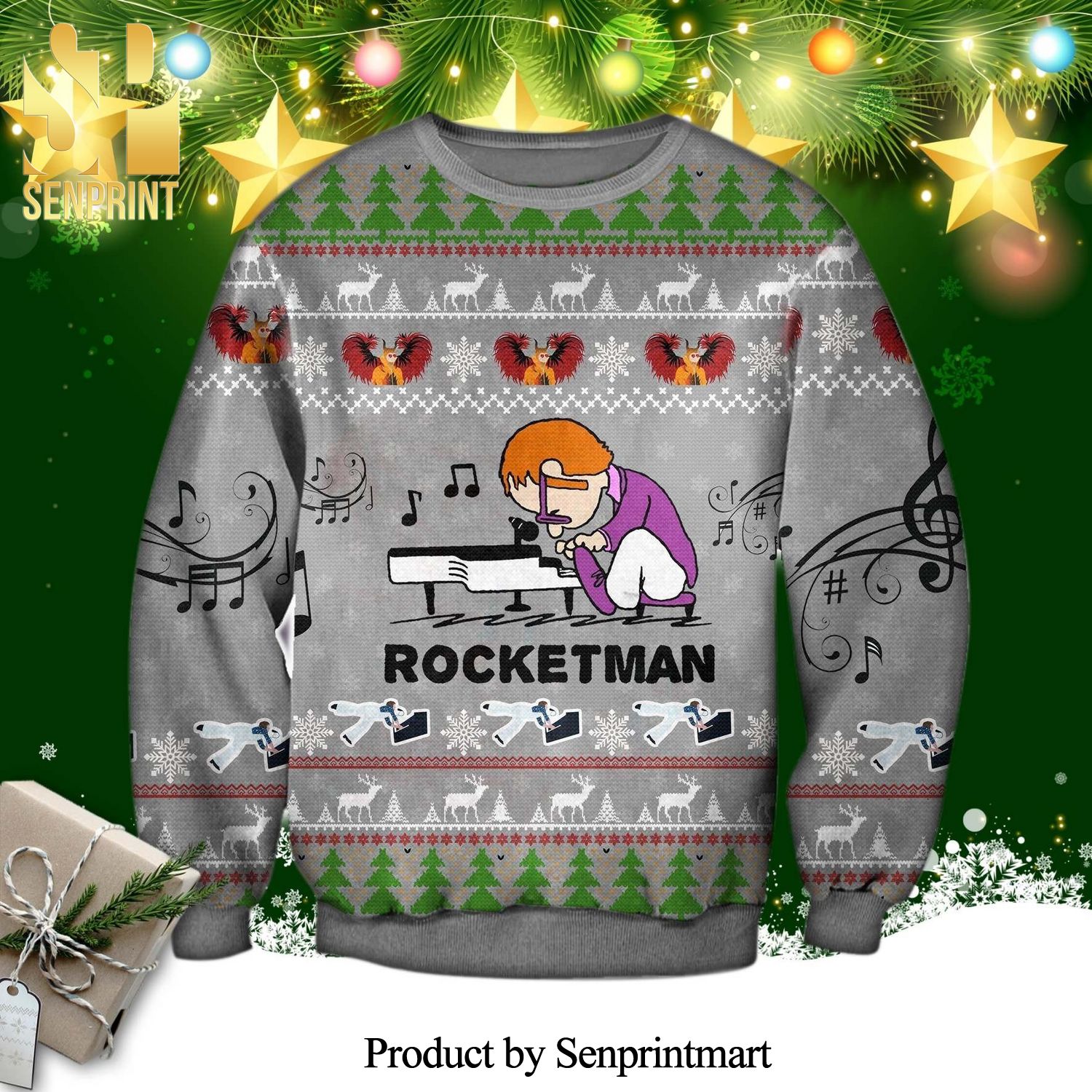 Elton John Rocket Man Knitted Ugly Christmas Sweater