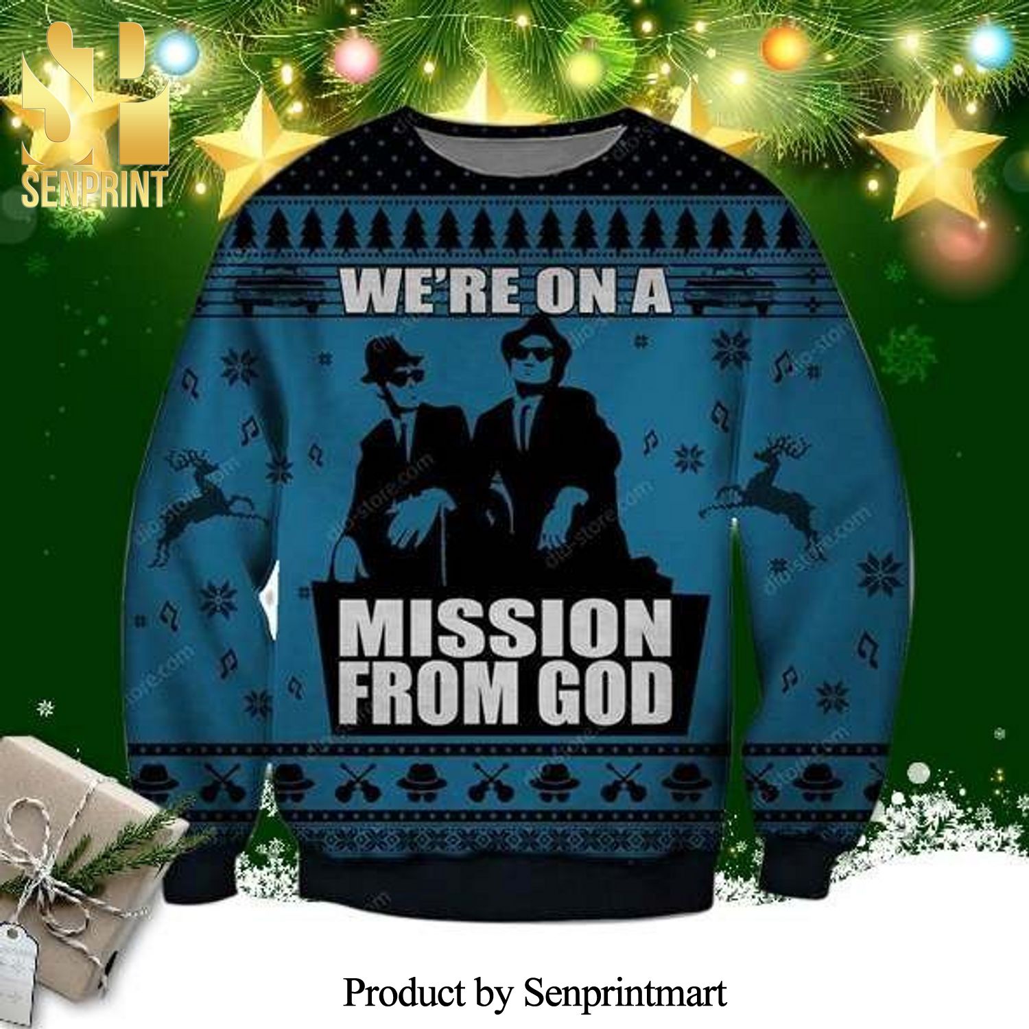 Elwood Blues The Blues Brothers Mission From God Knitted Ugly Christmas Sweater