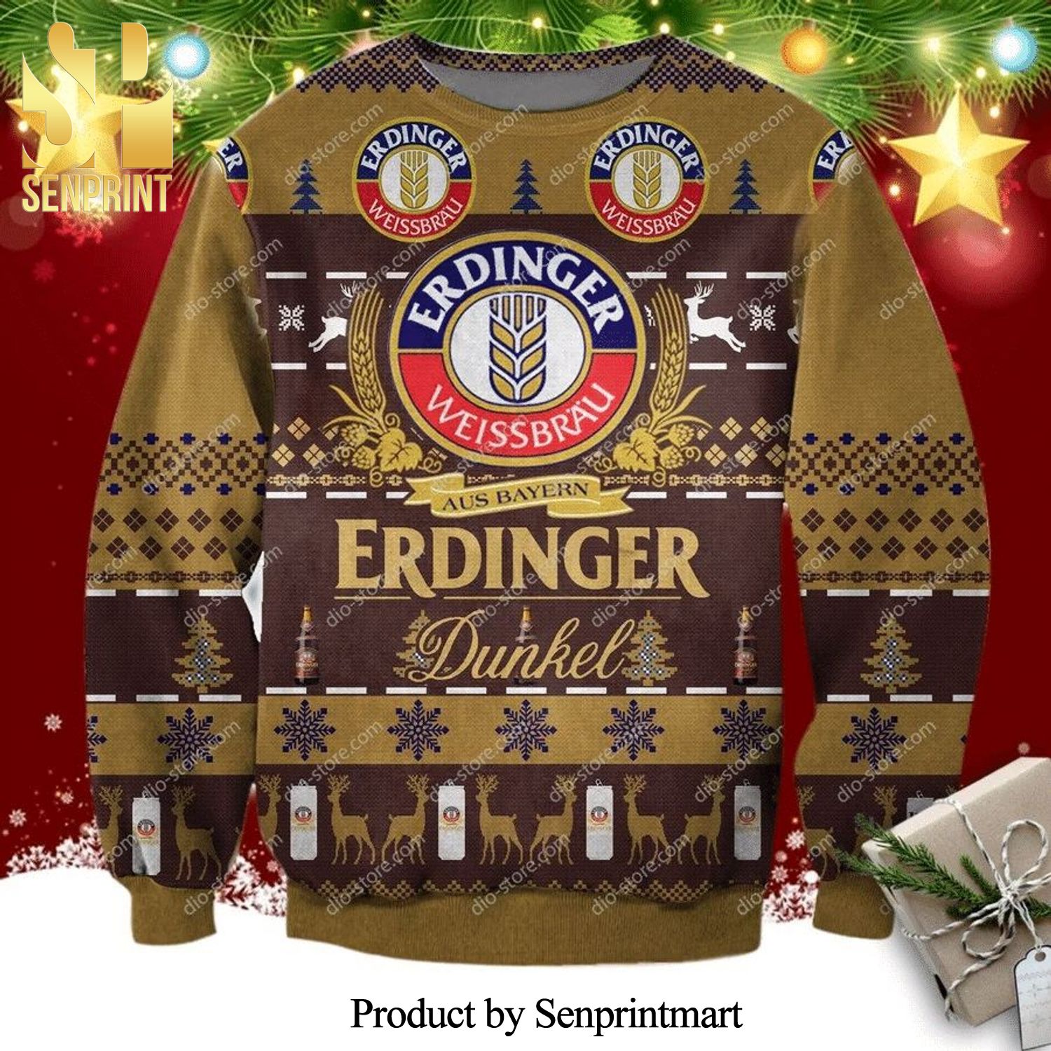 Erdinger Weissbier Dunkel Beer Knitted Ugly Christmas Sweater