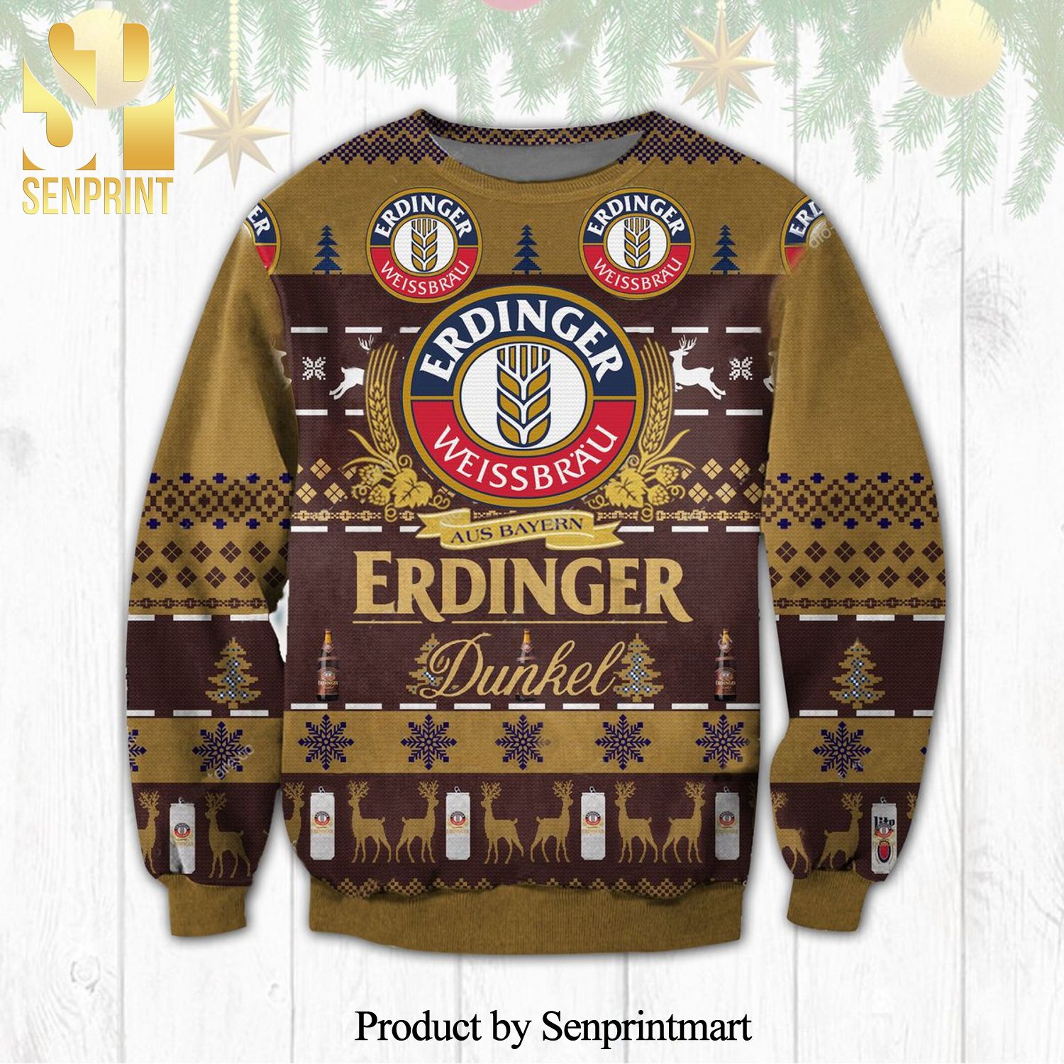 Erdinger Weissbier Logo Erdinger Weissbier Dunkel Beer Knitted Ugly Christmas Sweater